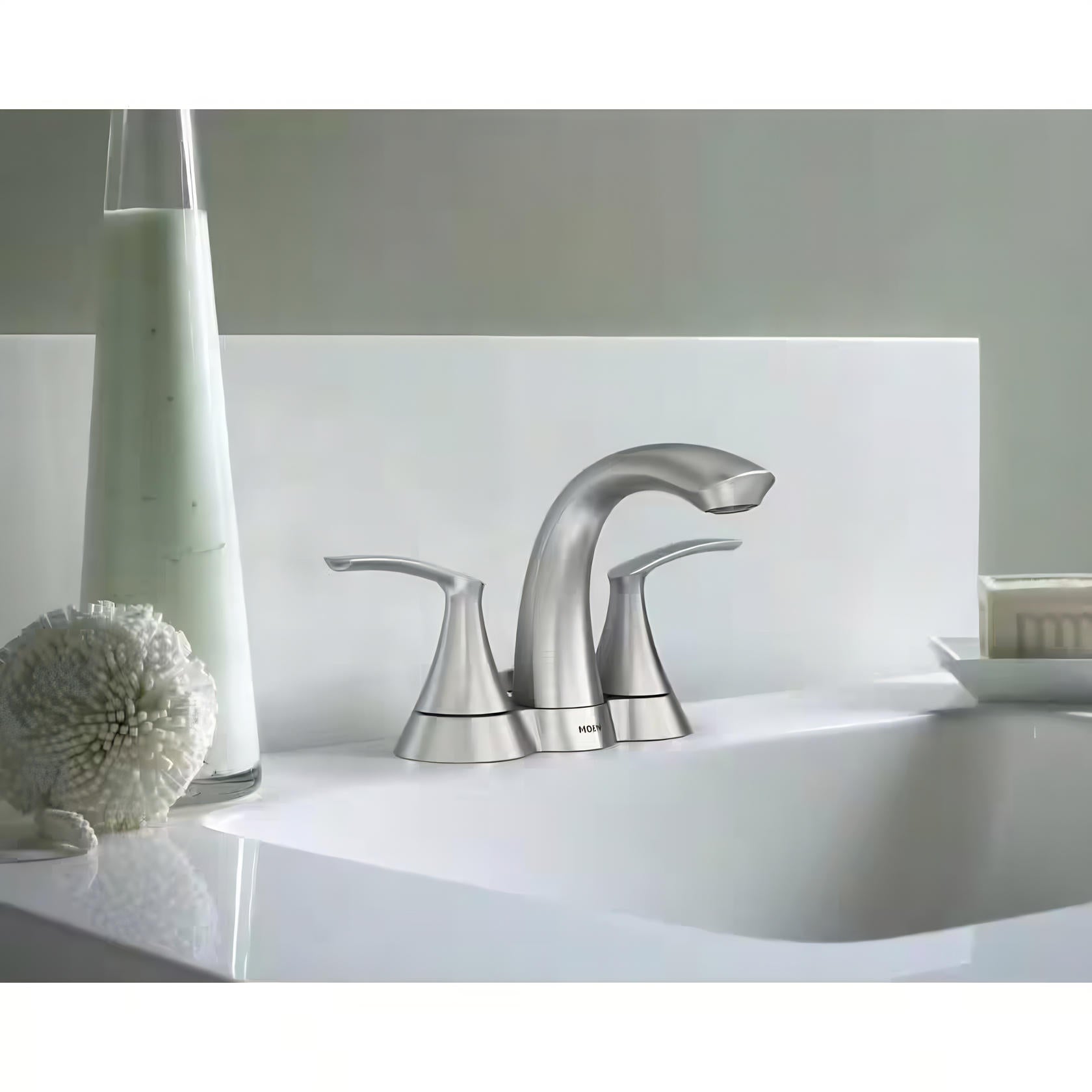MOEN Seena 5010SRN Centerset 2-Handle Bathroom Faucet in Spot Resist Brushed Nickel