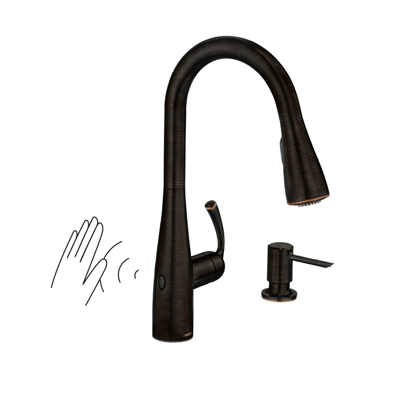 MOEN Essie 87014EWBRB Touchless 1-Handle Pull-Down Sprayer Kitchen Faucet with MotionSense Wave and Power Clean in Mediterranean Bronze