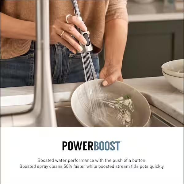 MOEN Boman 87162SRS Single Handle Pull-Down Kitchen Faucet with Soap Dispenser in Spot Resist Stainless - Like New