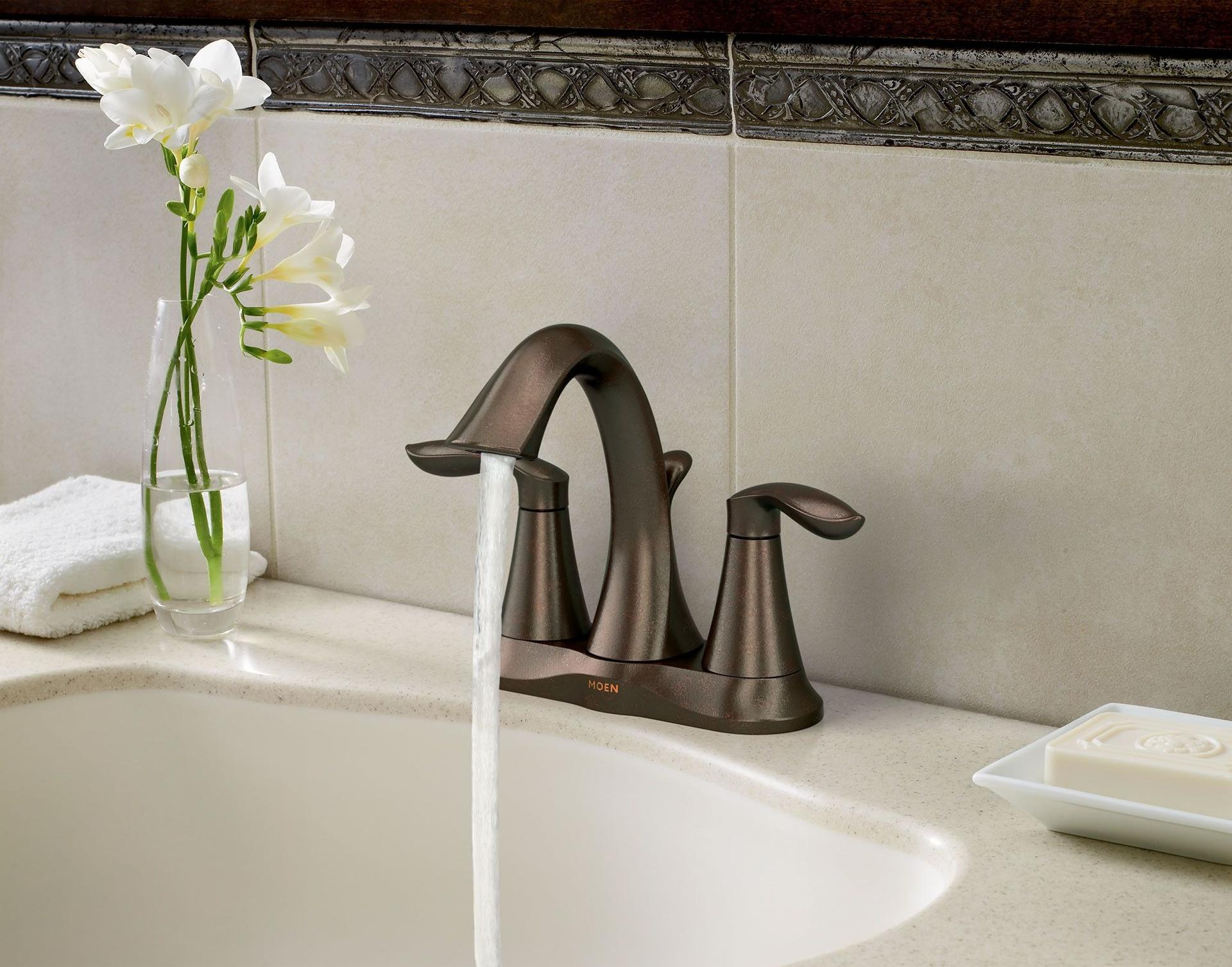 MOEN Eva 6410ORB Two-Handle High Arc Bathroom Faucet in Oil Rubbed Bronze
