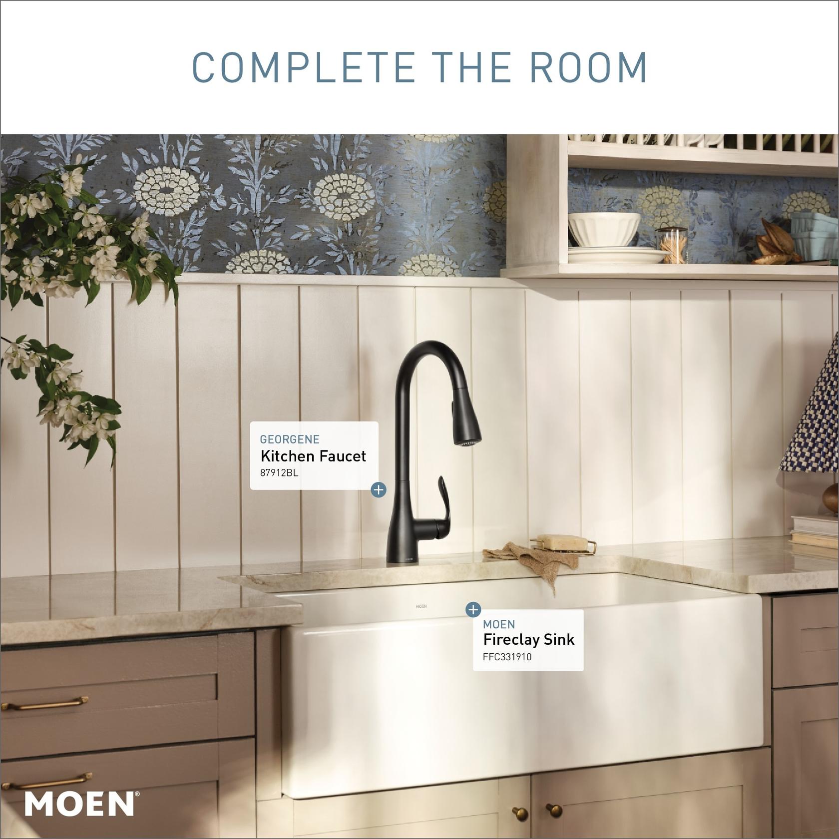 MOEN Georgene 87912BL Single Handle High-Arc Kitchen Faucet in Matte Black (Deck Plate Included)