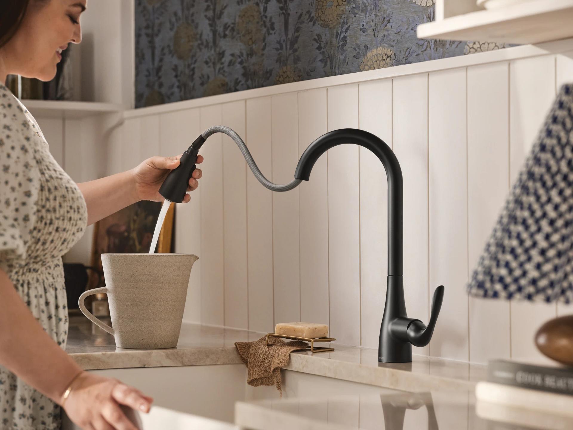 MOEN Georgene 87912BL Single Handle High-Arc Kitchen Faucet in Matte Black (Deck Plate Included)