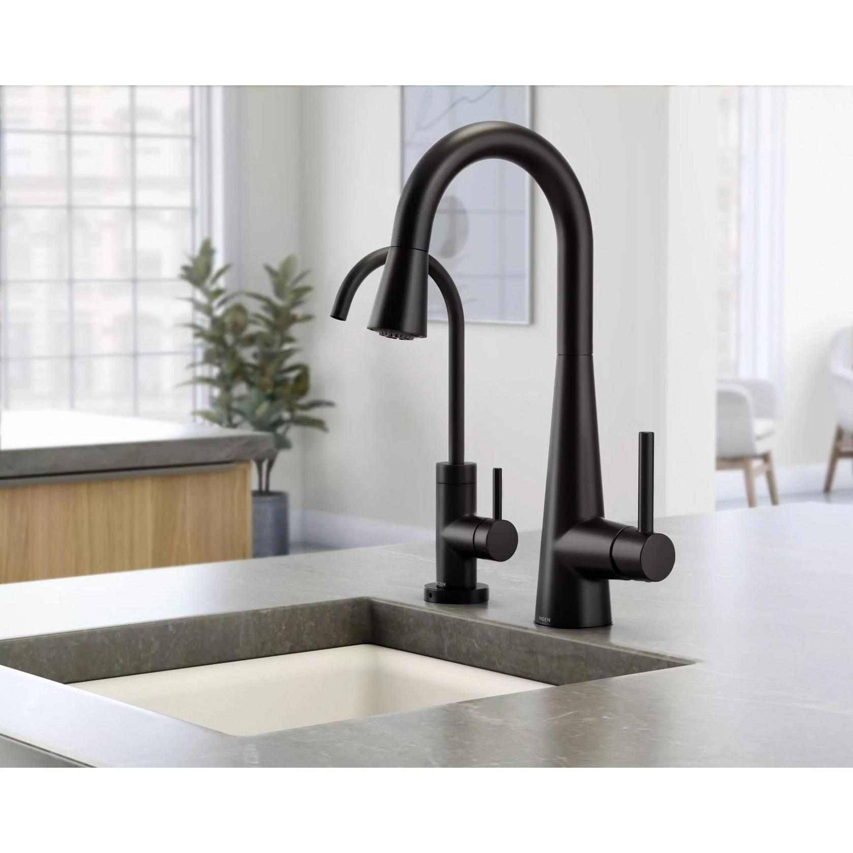 MOEN Sleek 7664BL Single-Handle Pull-Down Sprayer Bar Faucet Featuring Reflex and Power Clean in Matte Black