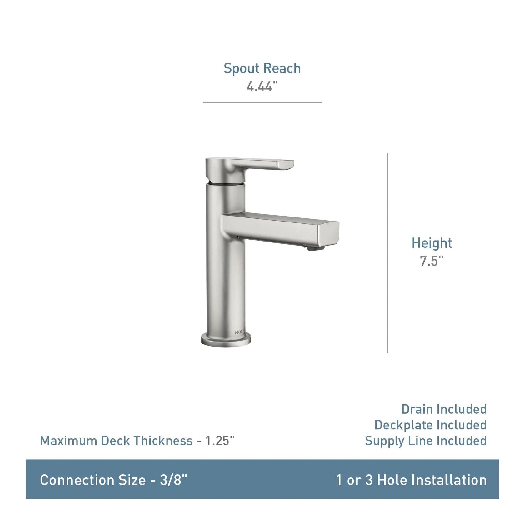MOEN Rinza 84627SRN One-Handle Bathroom Sink Faucet in Spot Resist Brushed Nickel (Drain Included) - Like New