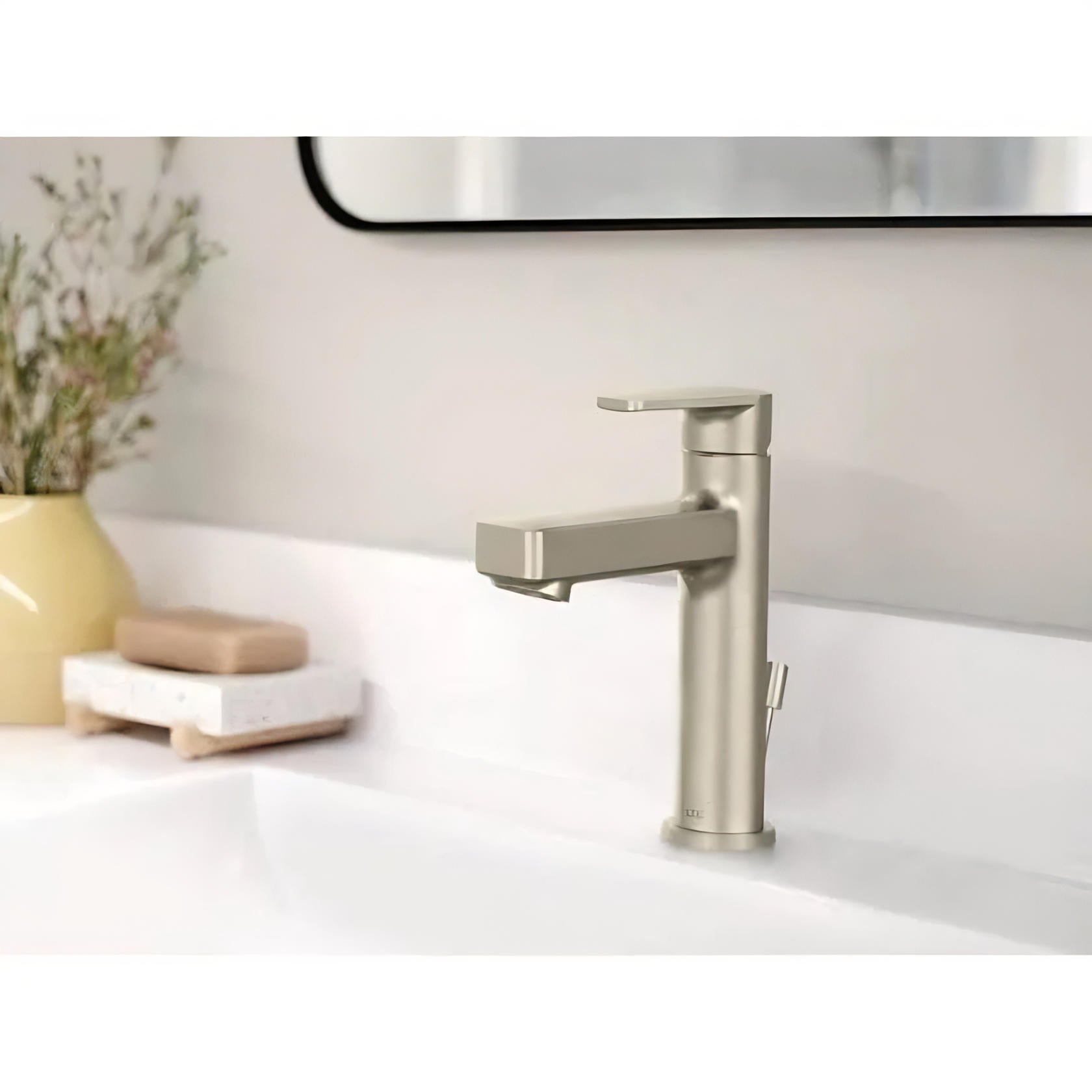 MOEN Cleveland Faucet Slate 40051BN Single Hole Single Handle Bathroom Faucet in Brushed Nickel (Drain Included)