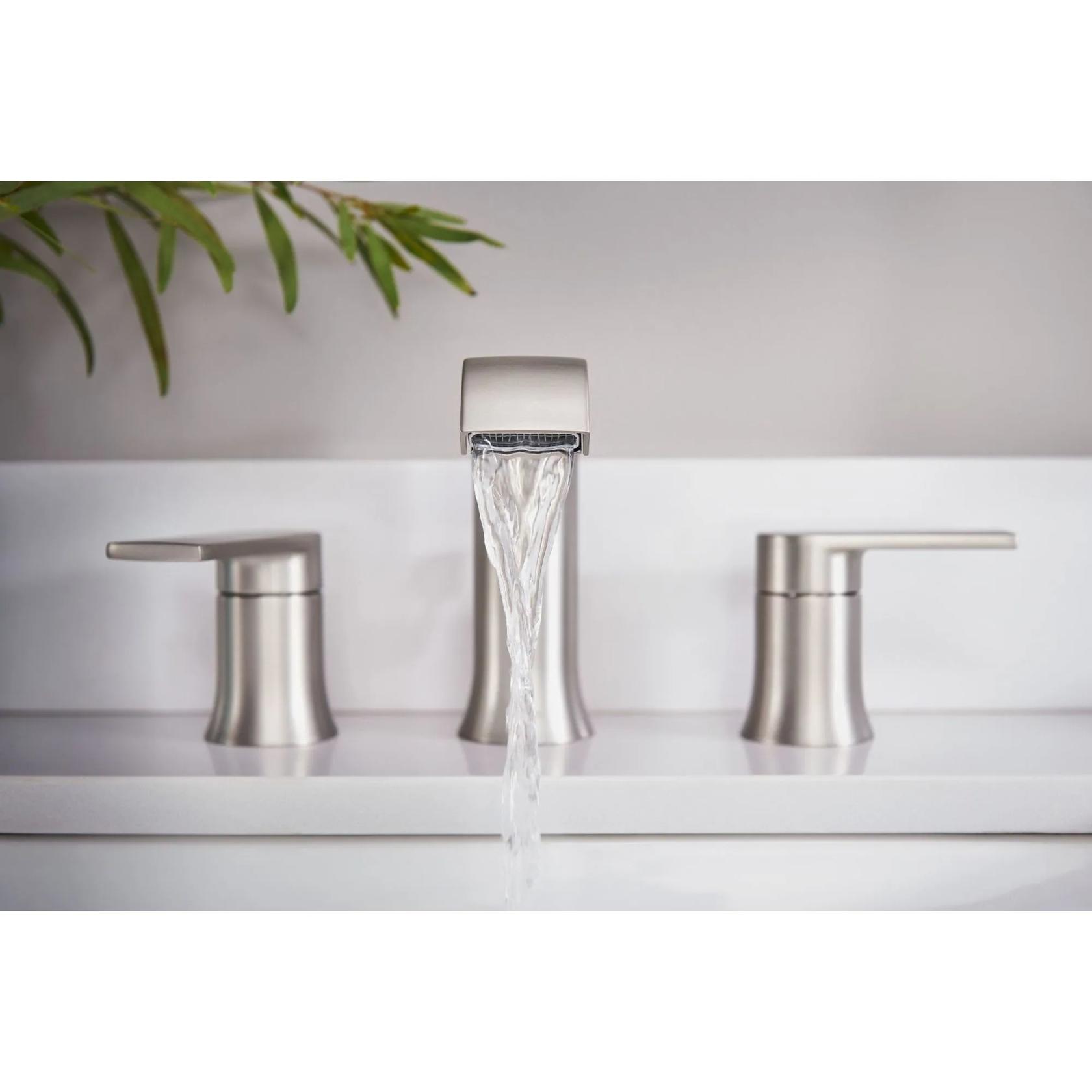 MOEN Genta 84763SRN Widespread Double Handle Bathroom Faucet in Spot Resist Brushed Nickel (Valve Included)