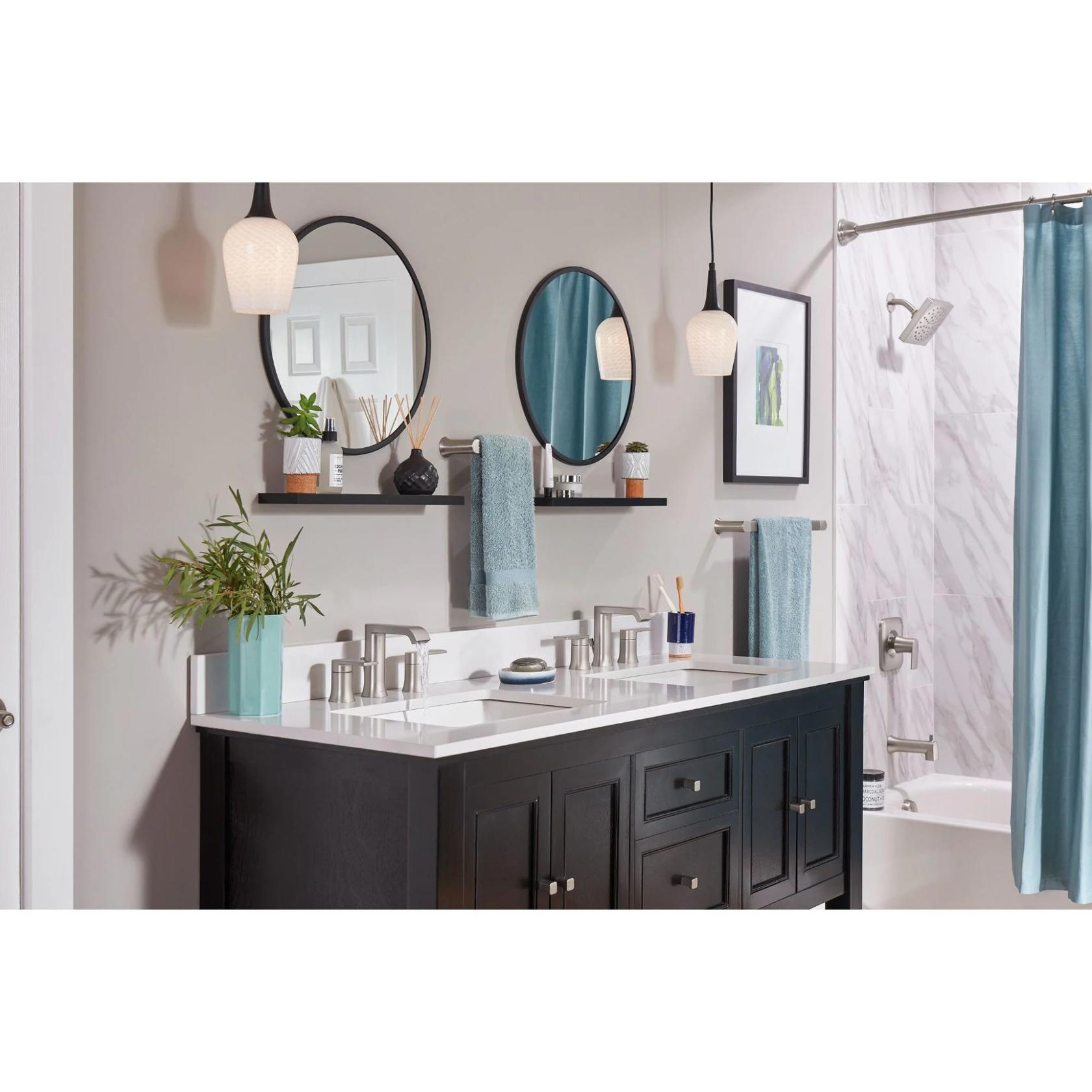 MOEN Genta 84763SRN Widespread Double Handle Bathroom Faucet in Spot Resist Brushed Nickel (Valve Included)