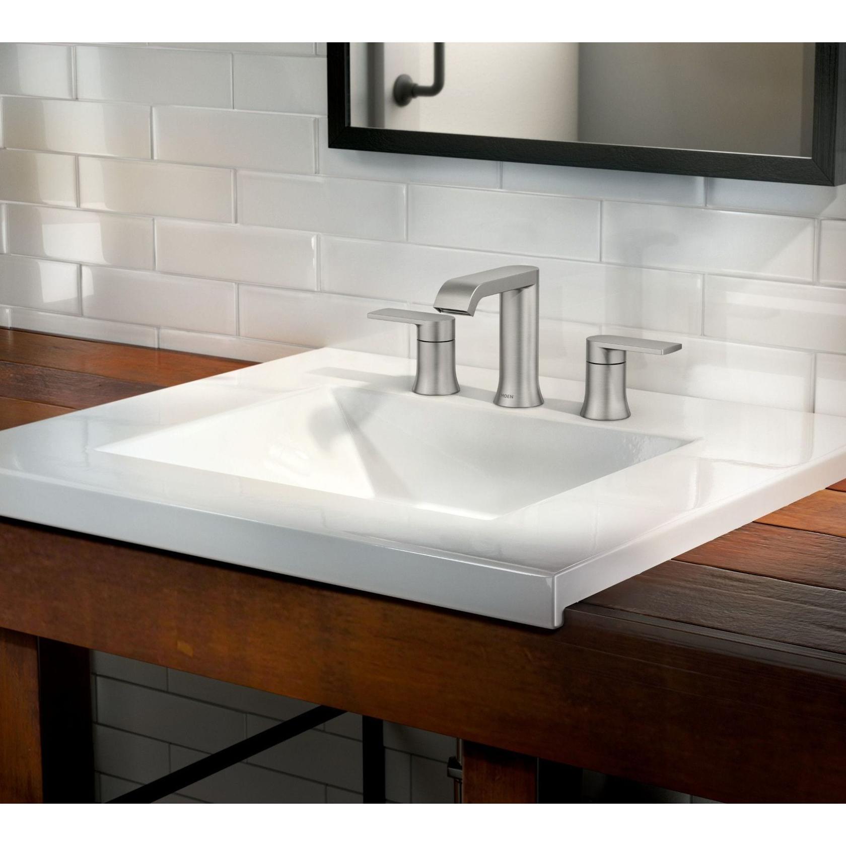 MOEN Genta 84763SRN Widespread Double Handle Bathroom Faucet in Spot Resist Brushed Nickel (Valve Included)