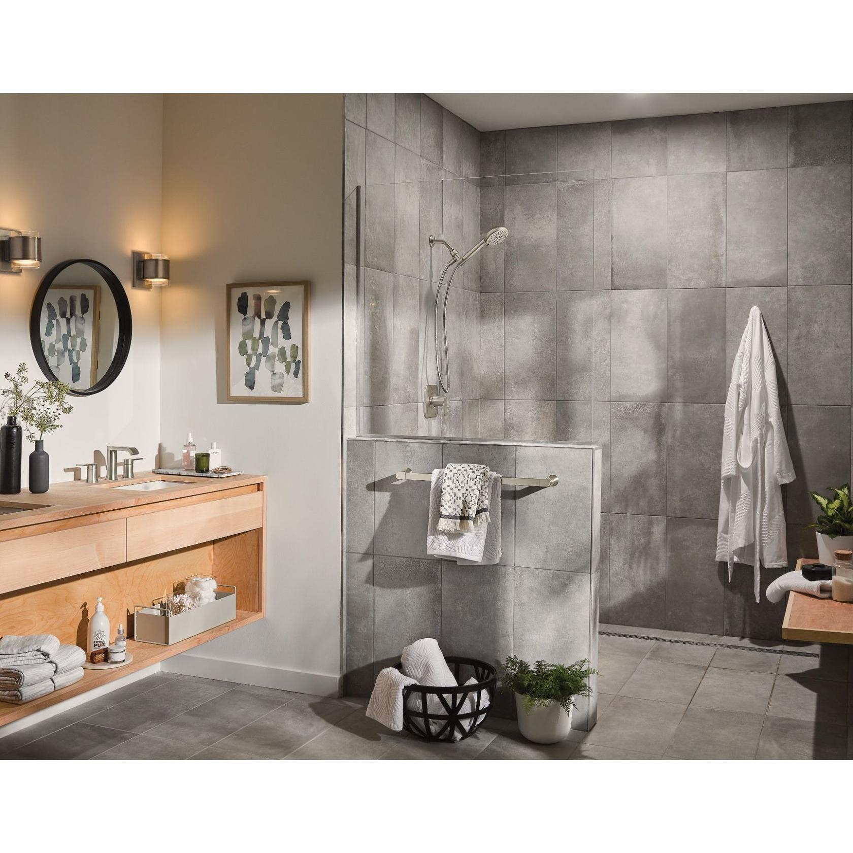 MOEN Genta 84763SRN Widespread Double Handle Bathroom Faucet in Spot Resist Brushed Nickel (Valve Included)