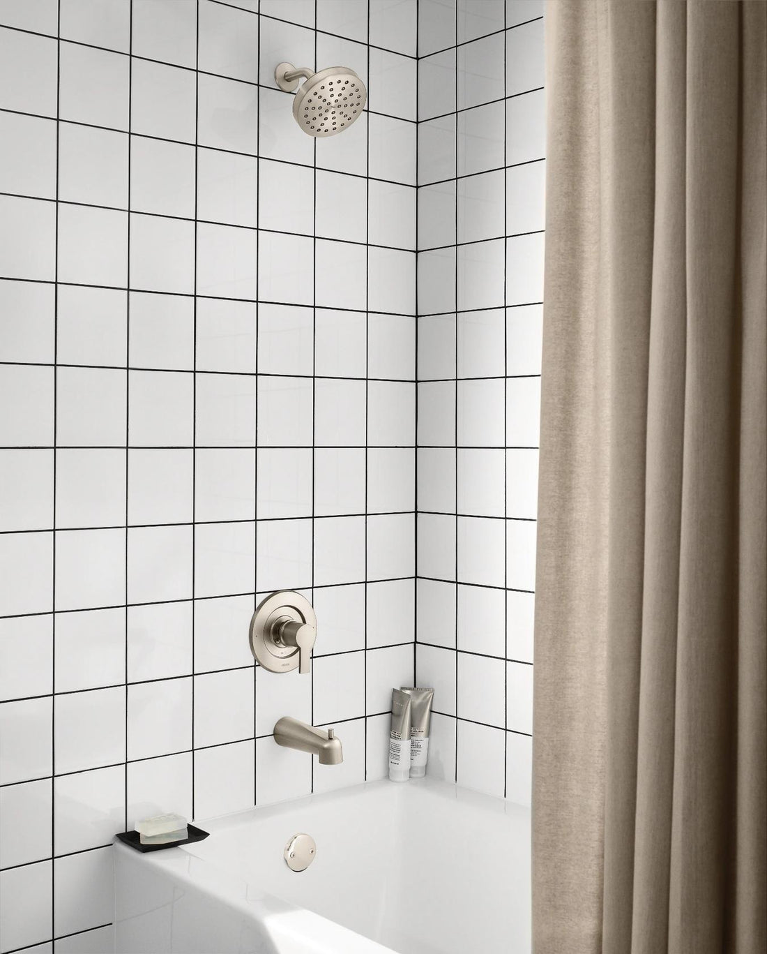 MOEN Rinza 82628SRN One-Handle Round Tub and Shower Faucet in Spot Resist Brushed Nickel (Valve Included)