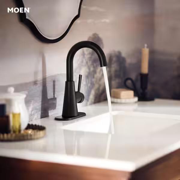 MOEN Jase 64430BL 1.2 GPM, One-Handle Single-Hole Bathroom Faucet in Matte Black
