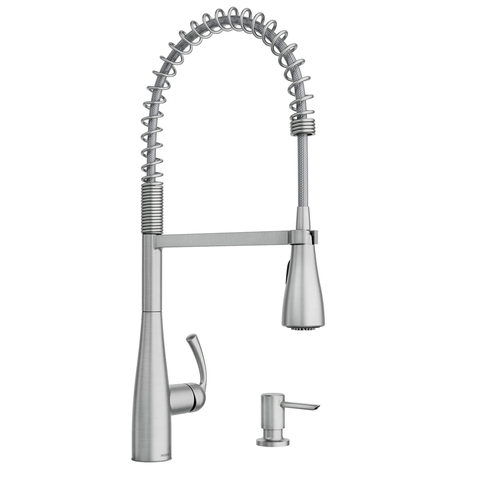 MOEN Essie 87814SRS Single-Handle Pre-Rinse Spring Pulldown Sprayer Kitchen Faucet with Power Clean in Spot Resist Stainless