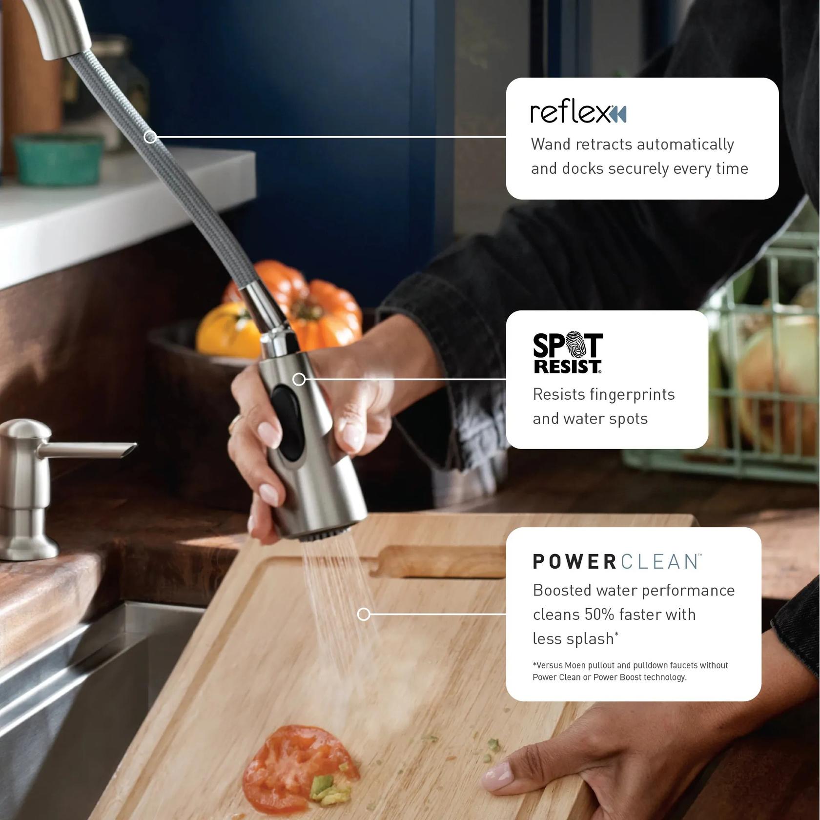 MOEN Essie 87814SRS Single-Handle Pre-Rinse Spring Pulldown Sprayer Kitchen Faucet with Power Clean in Spot Resist Stainless