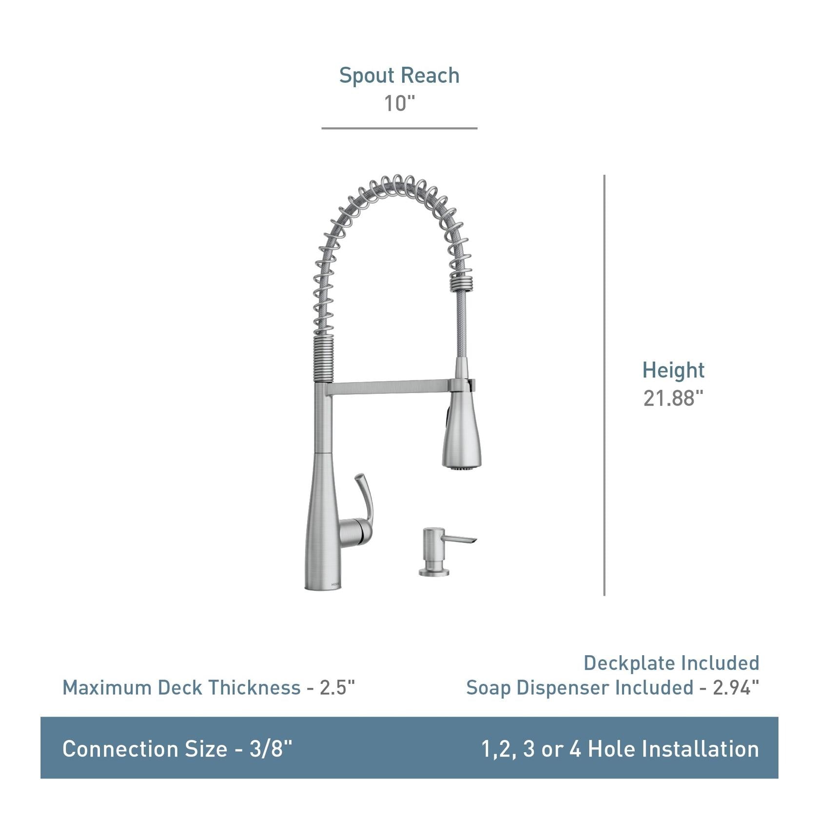 MOEN Essie 87814SRS Single-Handle Pre-Rinse Spring Pulldown Sprayer Kitchen Faucet with Power Clean in Spot Resist Stainless