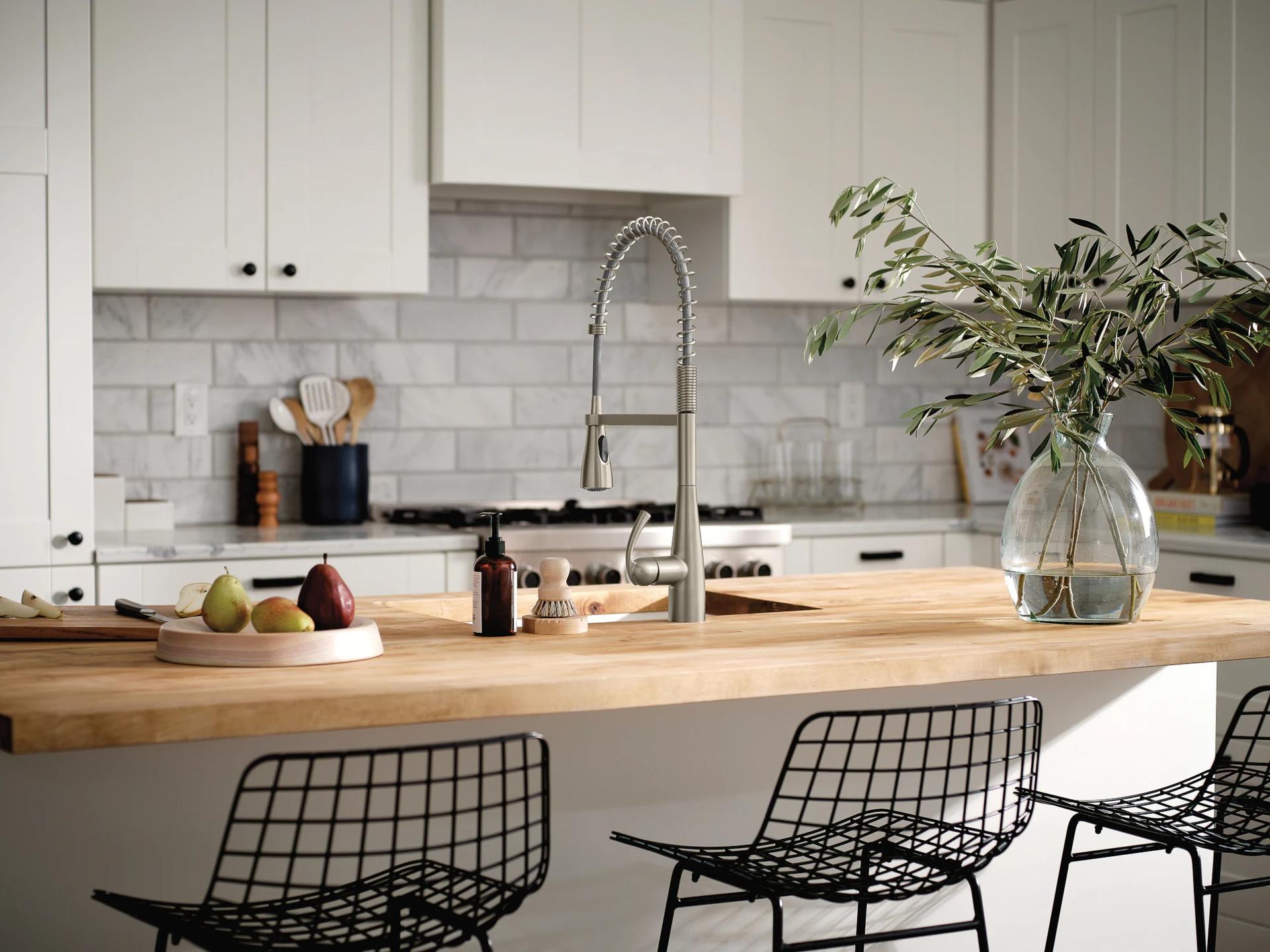 MOEN Essie 87814SRS Single-Handle Pre-Rinse Spring Pulldown Sprayer Kitchen Faucet with Power Clean in Spot Resist Stainless