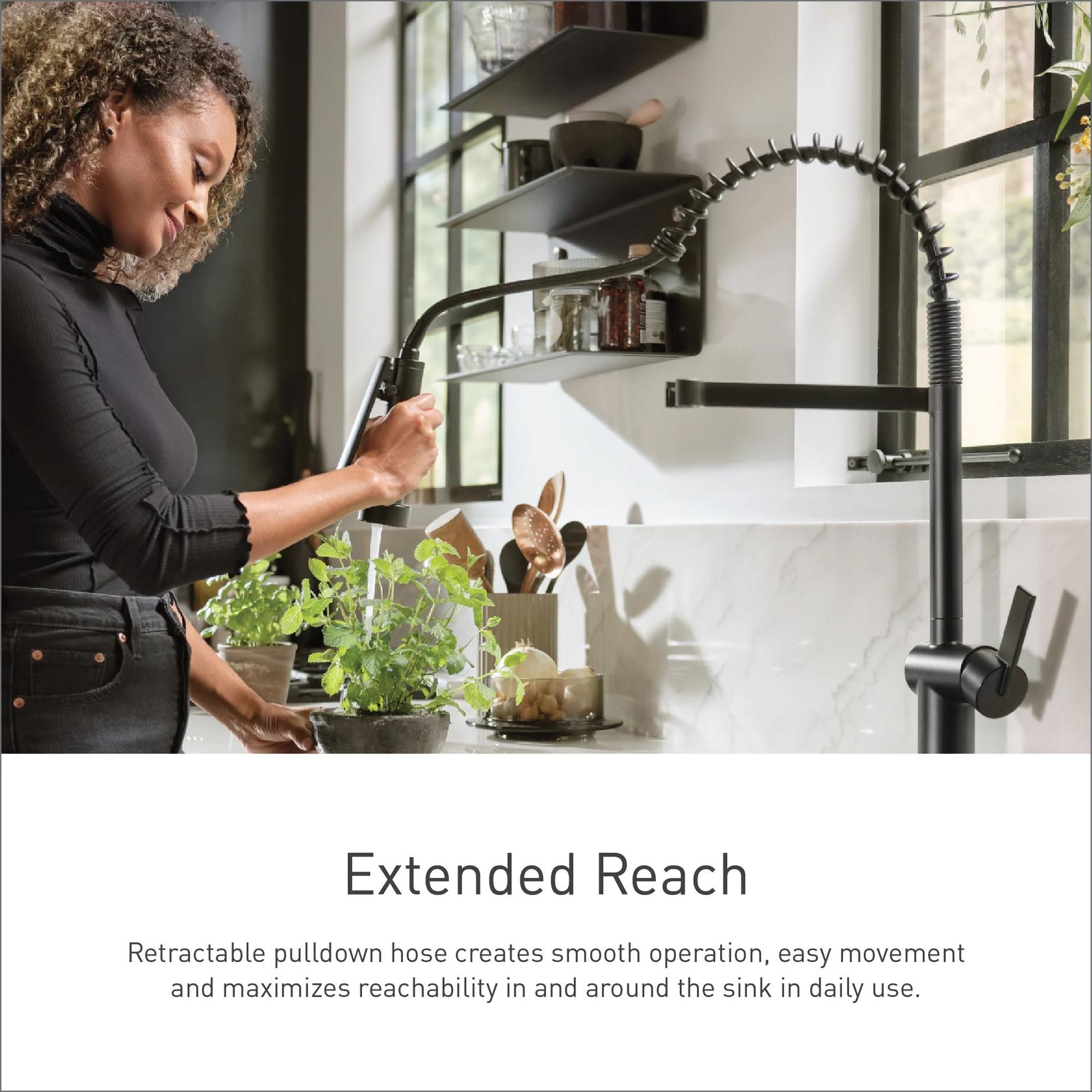 MOEN Edwyn 87807BL Single Handle Deck-mount Pull-down Kitchen Faucet in Matte Black (Soap Dispenser Included)