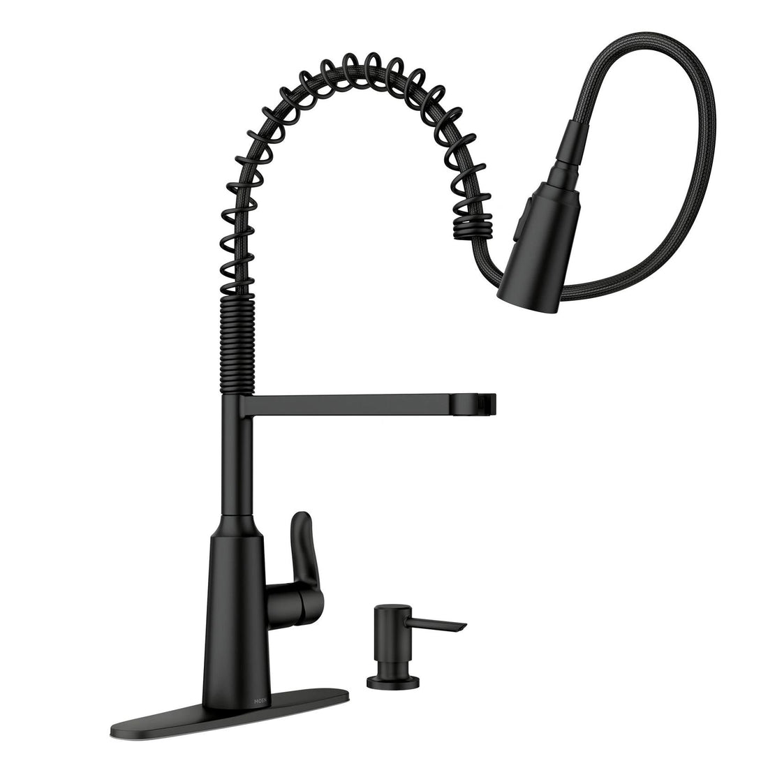MOEN Edwyn 87807BL Single Handle Deck-mount Pull-down Kitchen Faucet in Matte Black (Soap Dispenser Included)