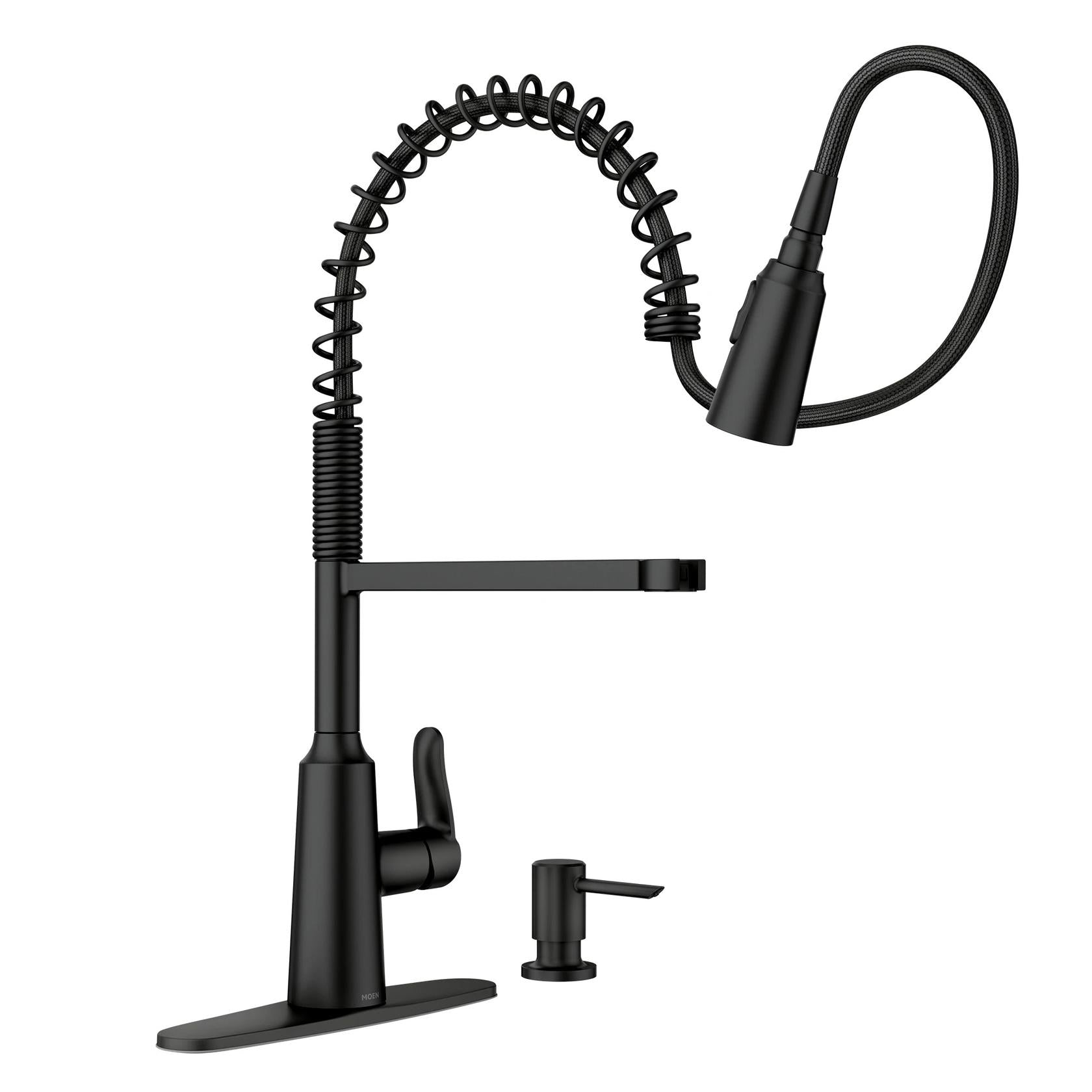 MOEN Edwyn 87807BL Single Handle Deck-mount Pull-down Kitchen Faucet in Matte Black (Soap Dispenser Included)