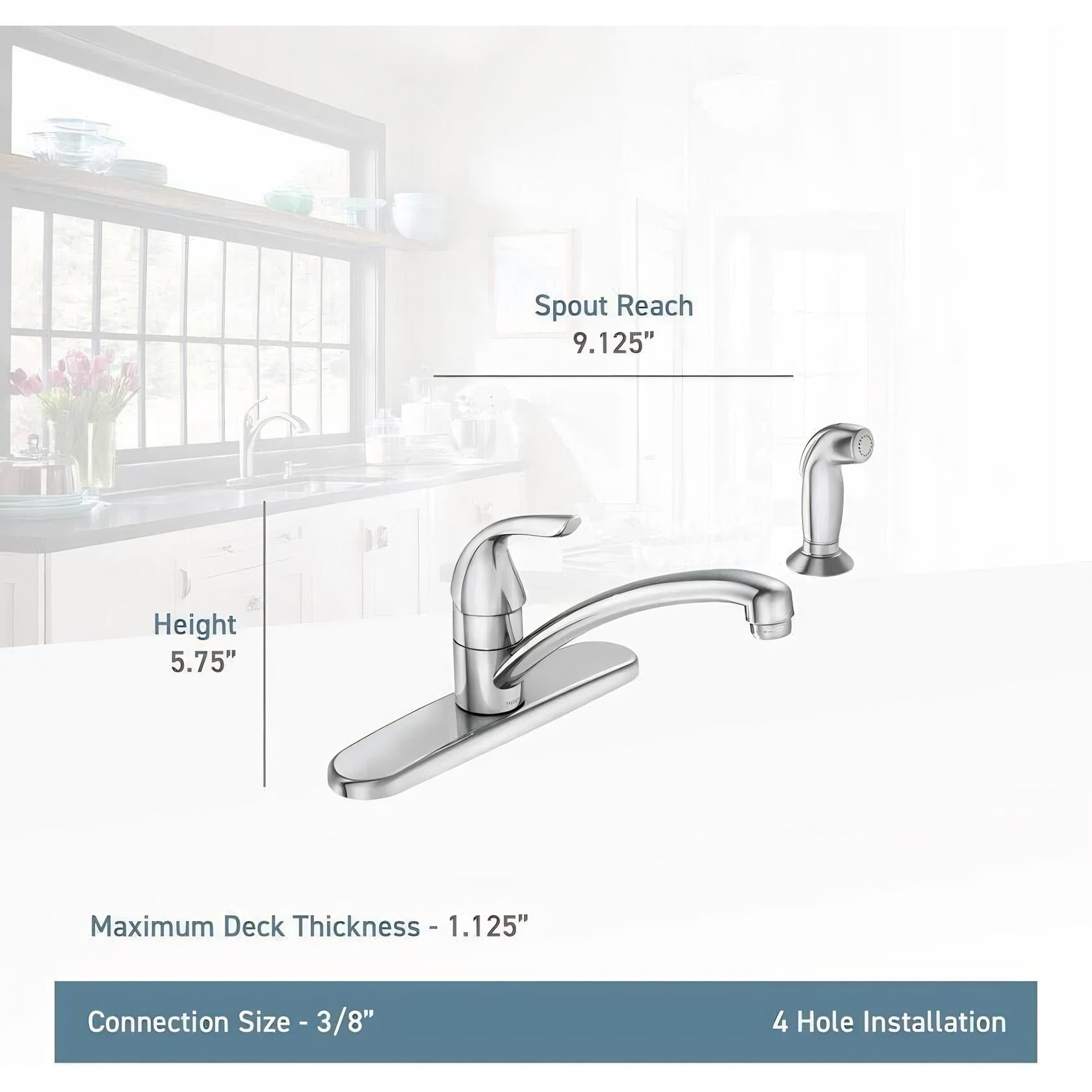 MOEN Adler 87202 Single-Handle Low Arc Kitchen Faucet with Side Sprayer in Chrome
