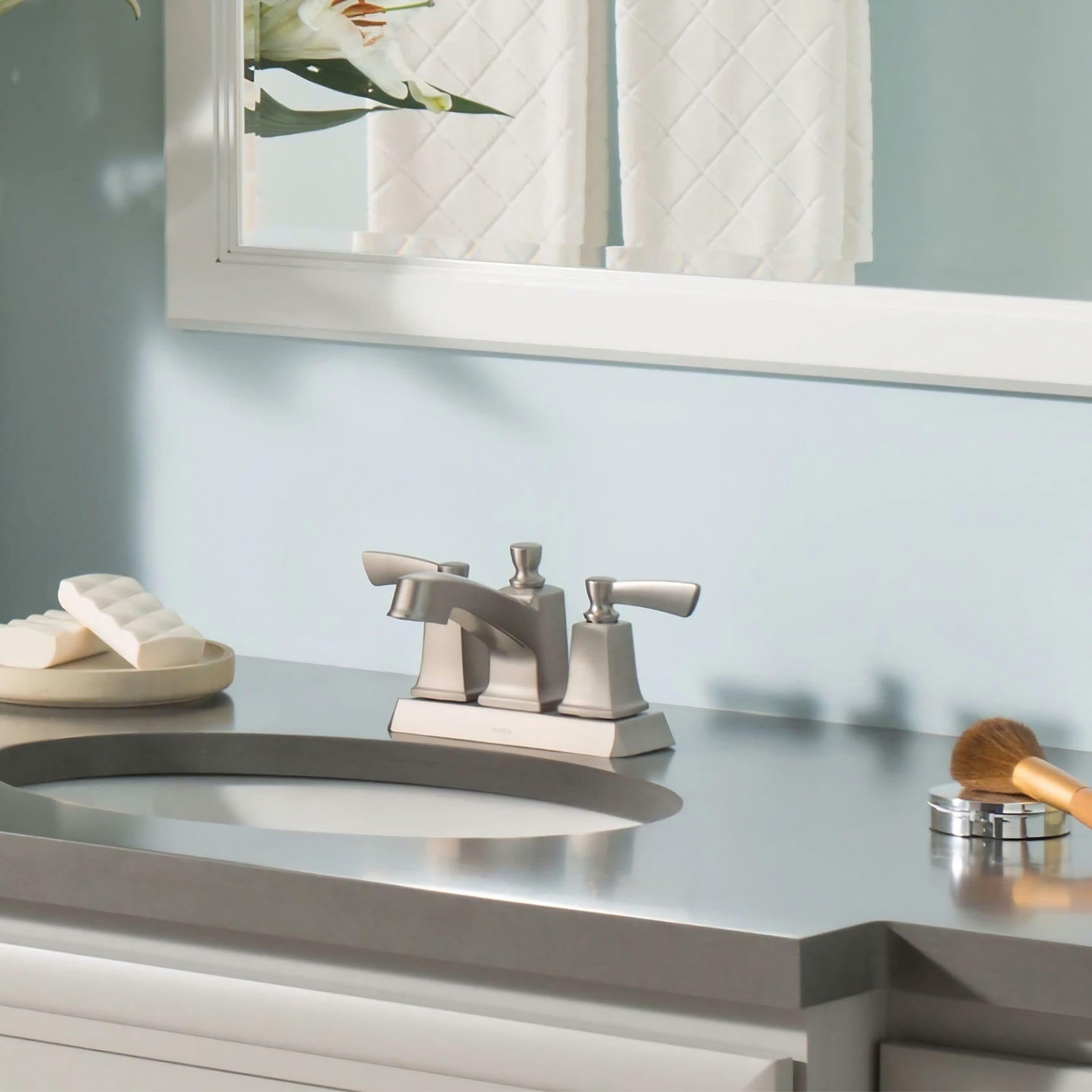 MOEN Conway WS84922SRN Two-Handle Centerset Bathroom Faucet with Drain Assembly in Spot Resist Brushed Nickel