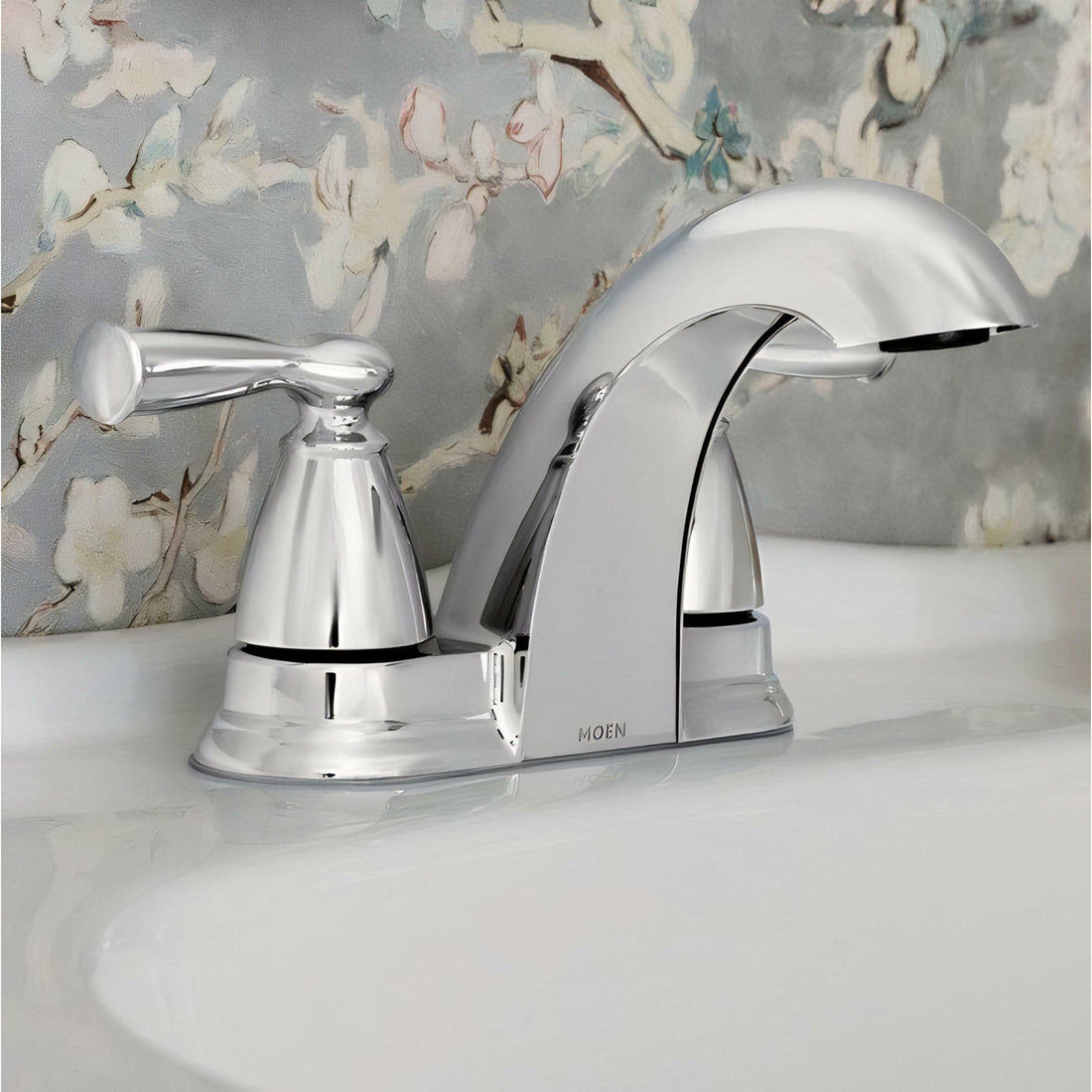 MOEN Banbury 84942 Centerset Double Handle Low-Arc Bathroom Faucet in Chrome