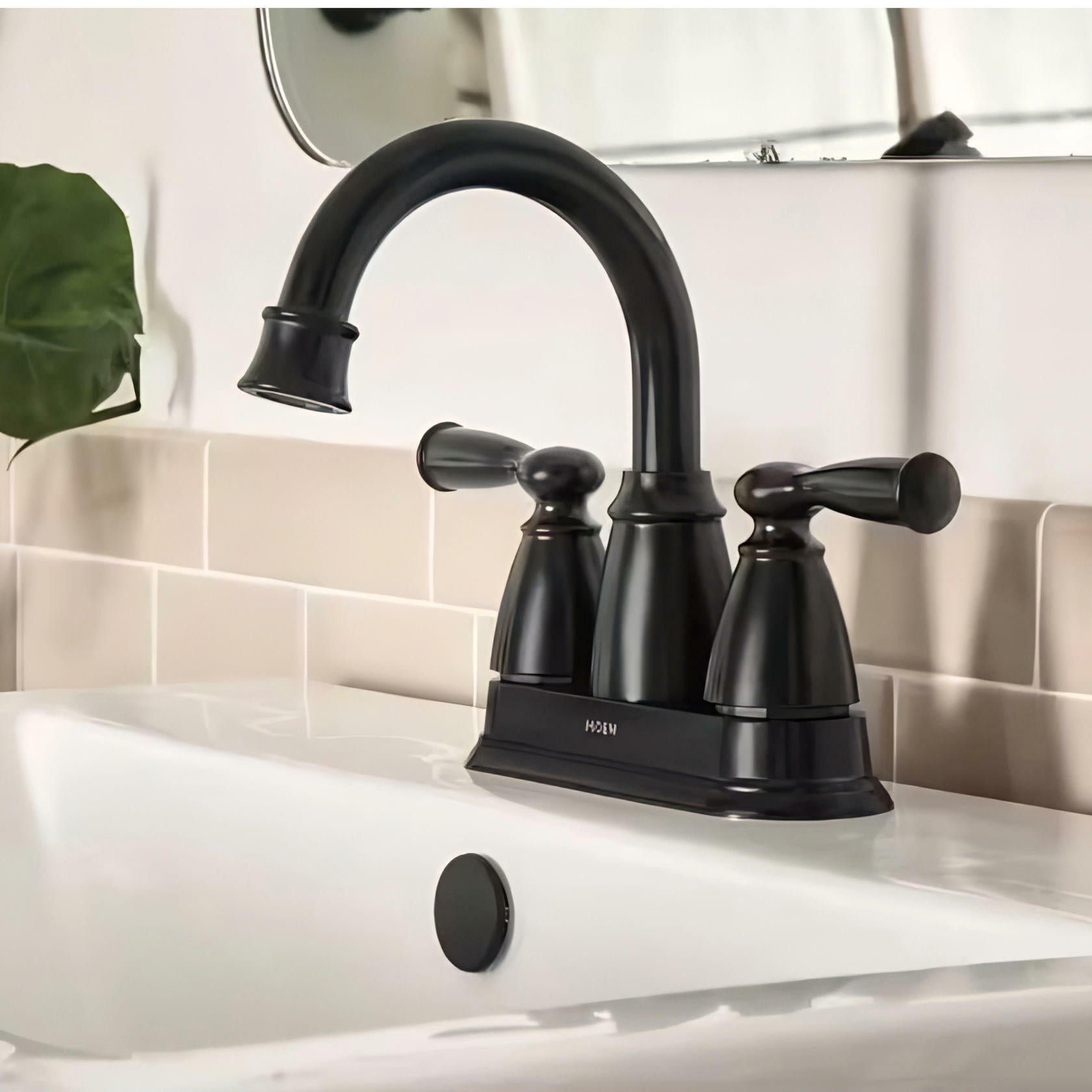 MOEN Banbury 84943BL Centerset Double Handle High-Arc Bathroom Faucet in Matte Black