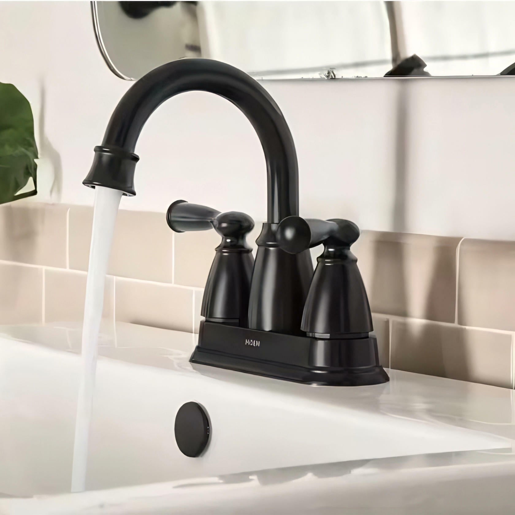 MOEN Banbury 84943BL Centerset Double Handle High-Arc Bathroom Faucet in Matte Black