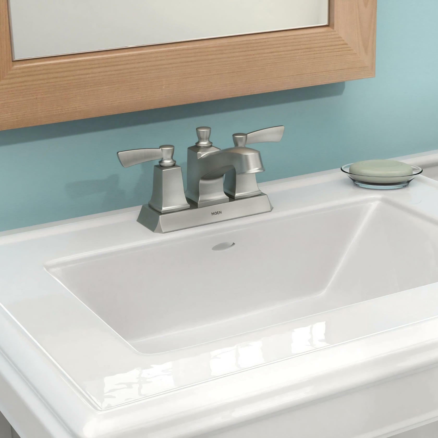 MOEN Conway WS84922SRN Two-Handle Centerset Bathroom Faucet with Drain Assembly in Spot Resist Brushed Nickel