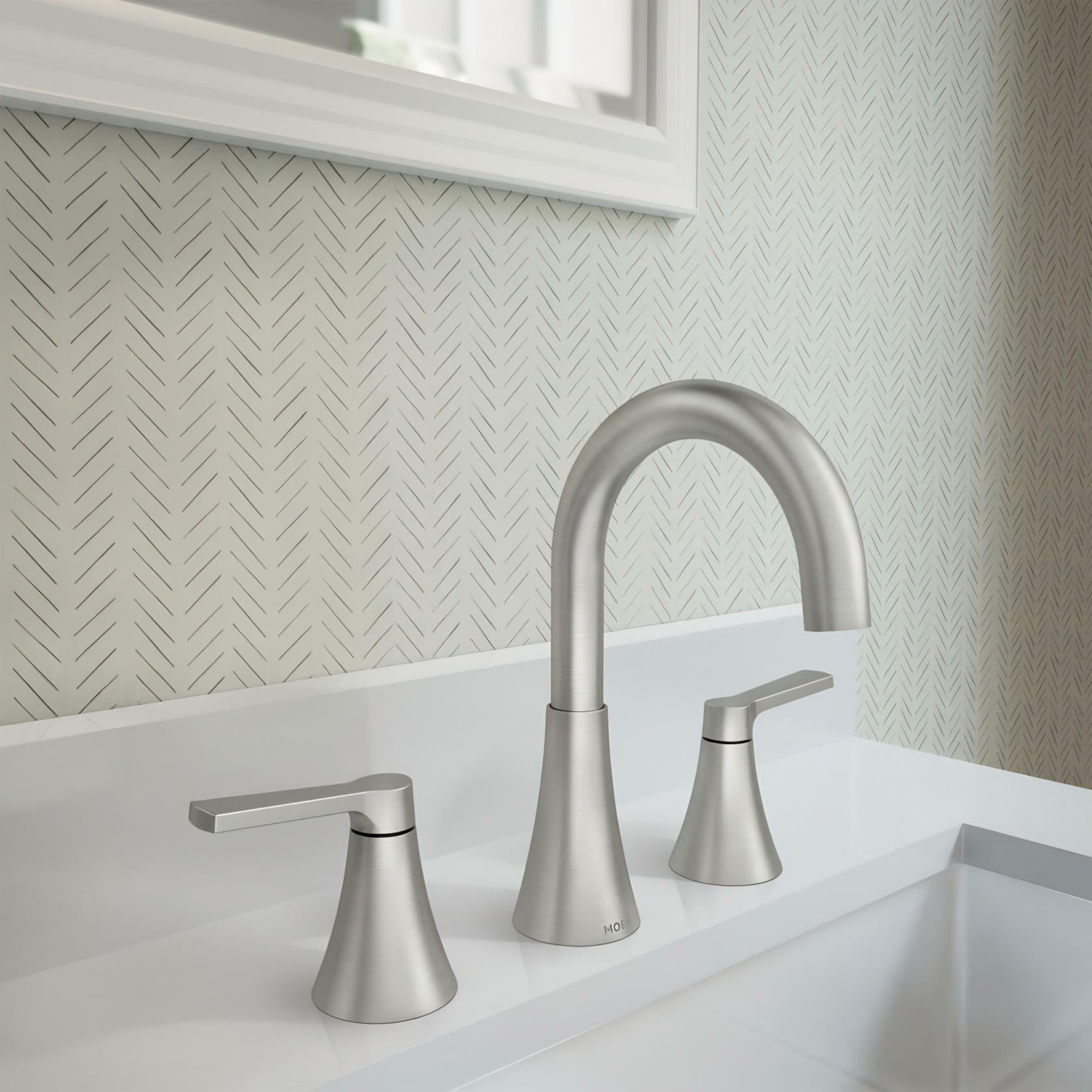 MOEN Mikah 84312SRN Two-Handle Widespread Bathroom Sink Faucet in Spot Resist Brushed Nickel