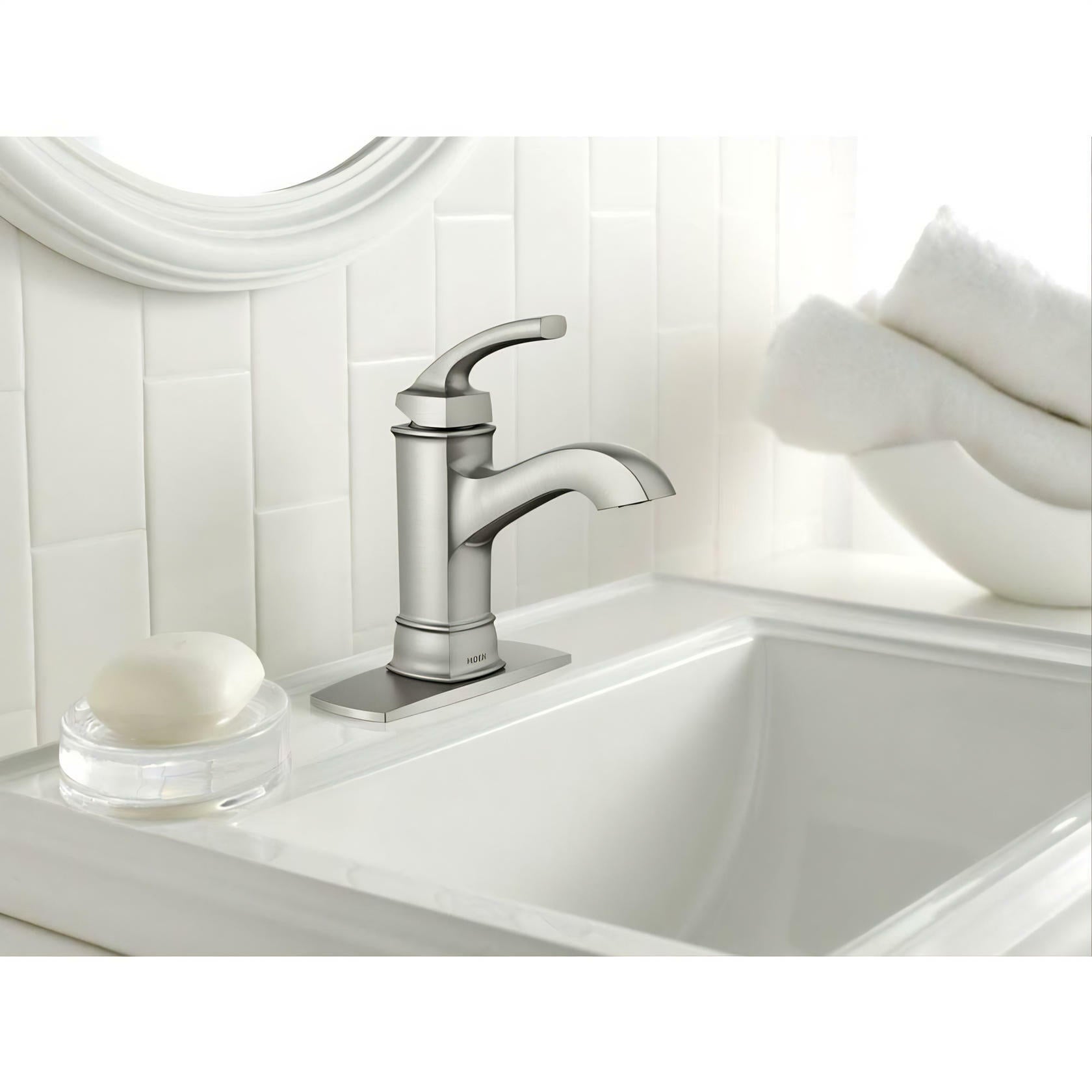 MOEN Hensley WS84414MSRN Single Hole Single-Handle Bathroom Faucet in Spot Resist Brushed Nickel