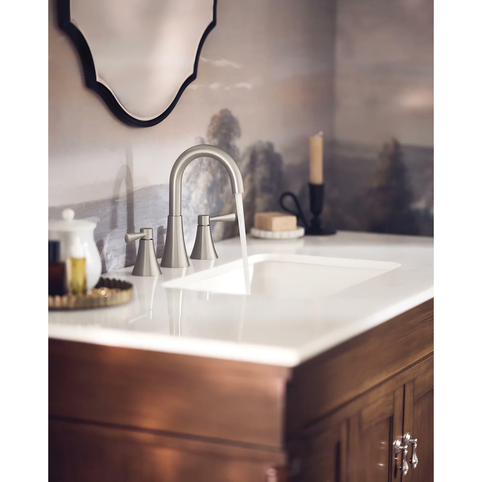 MOEN Mikah 84312SRN Two-Handle Widespread Bathroom Sink Faucet in Spot Resist Brushed Nickel