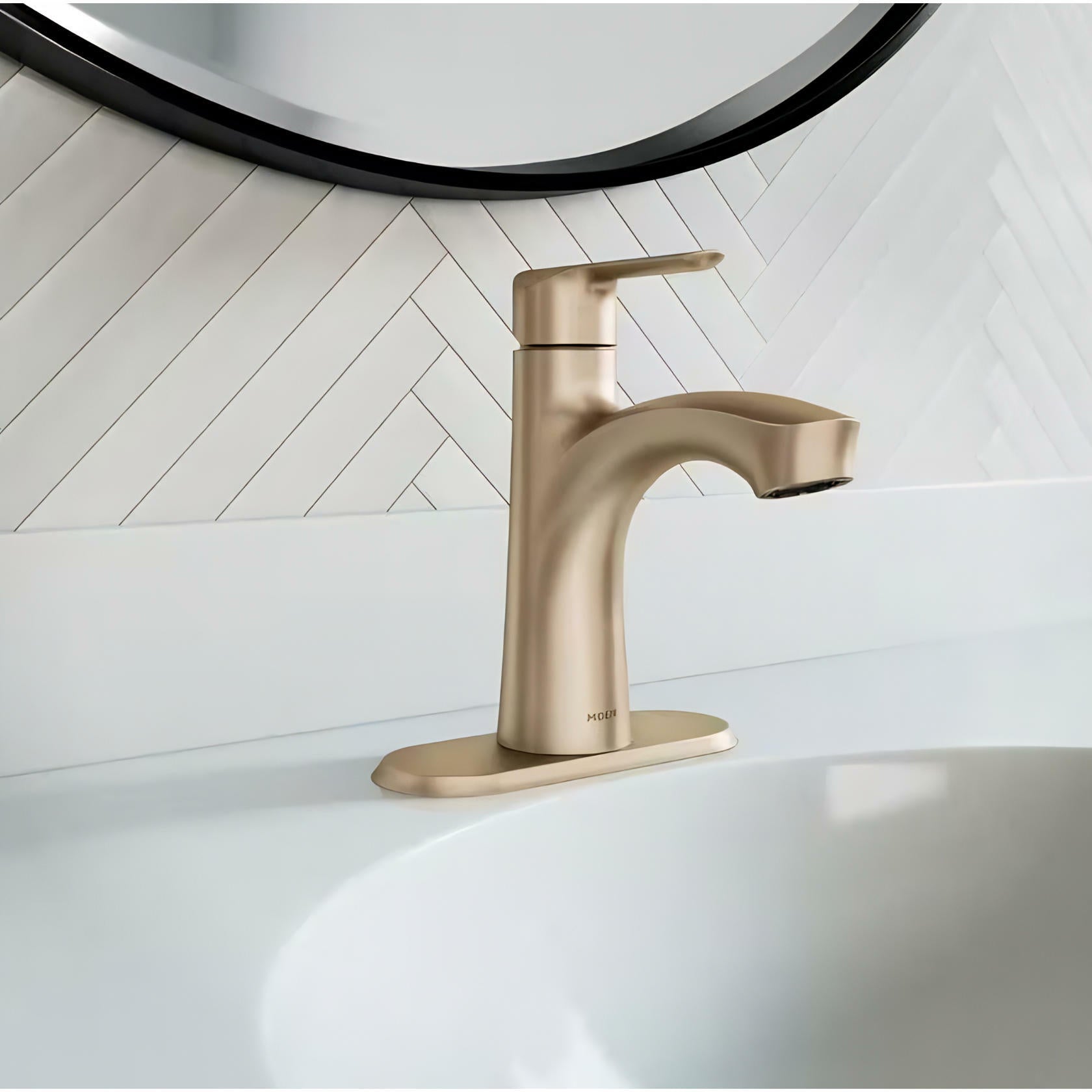 MOEN Findlay 84516BZG Single-Handle Single-Hole Bathroom Faucet in Bronzed Gold
