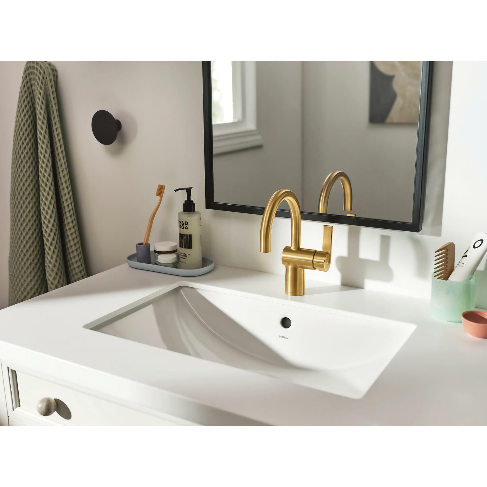 MOEN CIA 6221BG Single Handle Bathroom Sink Faucet in Brushed Gold