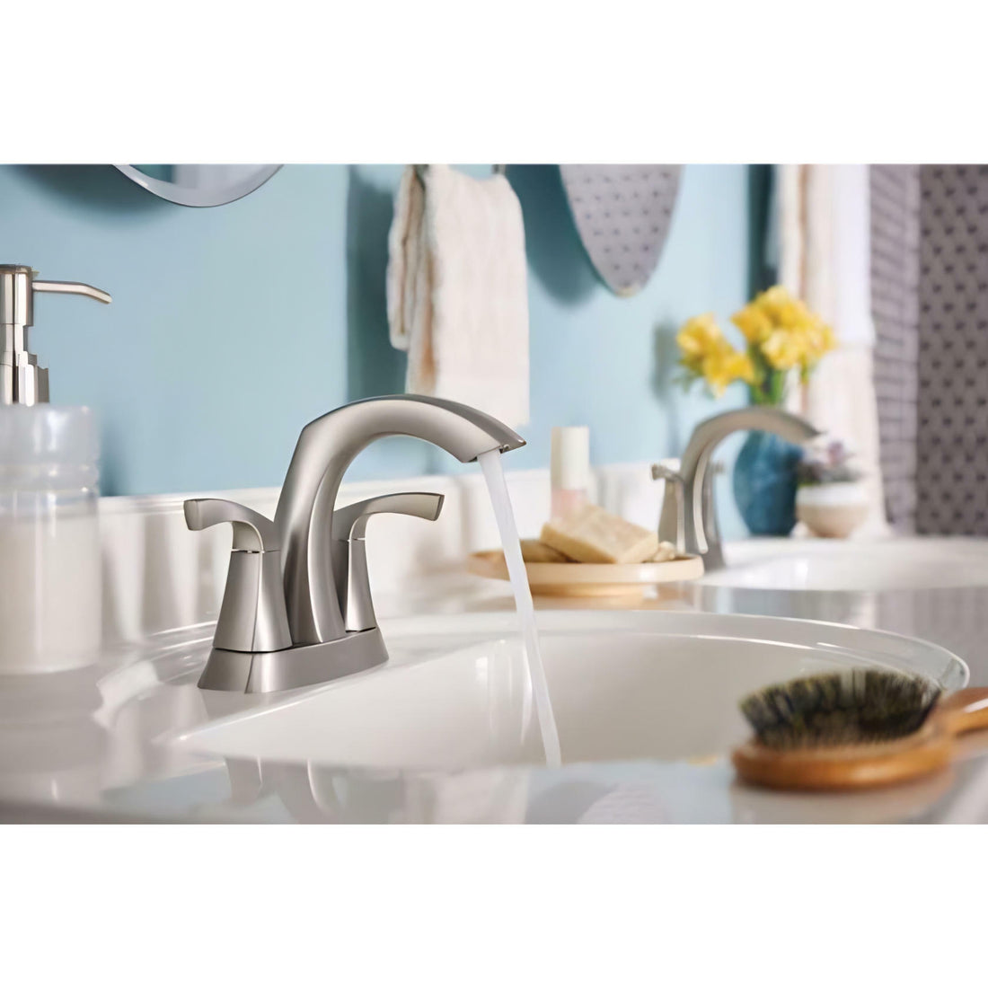MOEN Lindor 84506SRN Two-Handle Bathroom Sink Faucet in Spot Resist Brushed Nickel