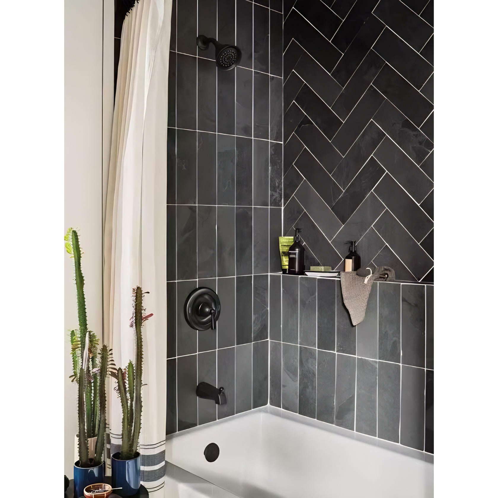 MOEN Banbury 82910BL One Handle 1-Spray Trim Kit Tub and Shower Faucet 1.75 GPM in Matte Black (Valve Included)
