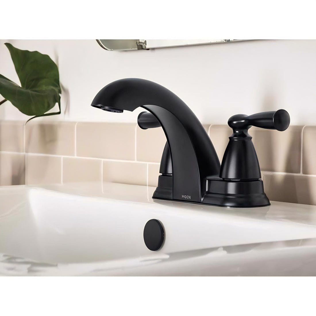 MOEN Banbury 84942BL Centerset Double Handle Low-Arc Bathroom Faucet in Matte Black