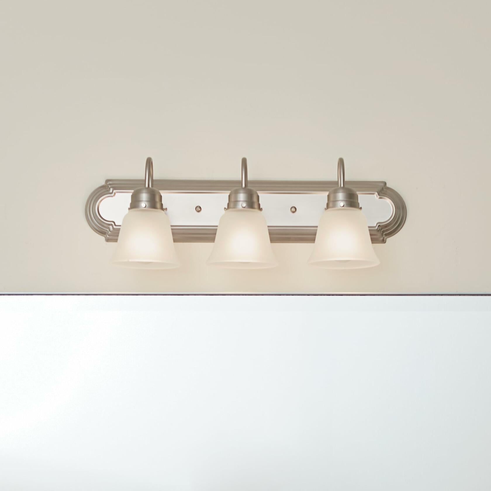 Kichler 24" 3-Light Vanity Bath Light in Brushed Nickel, Modern Bathroom Light with Clear Satin Etched Glass, (24" W x 8" H), 5337NIS - Like New