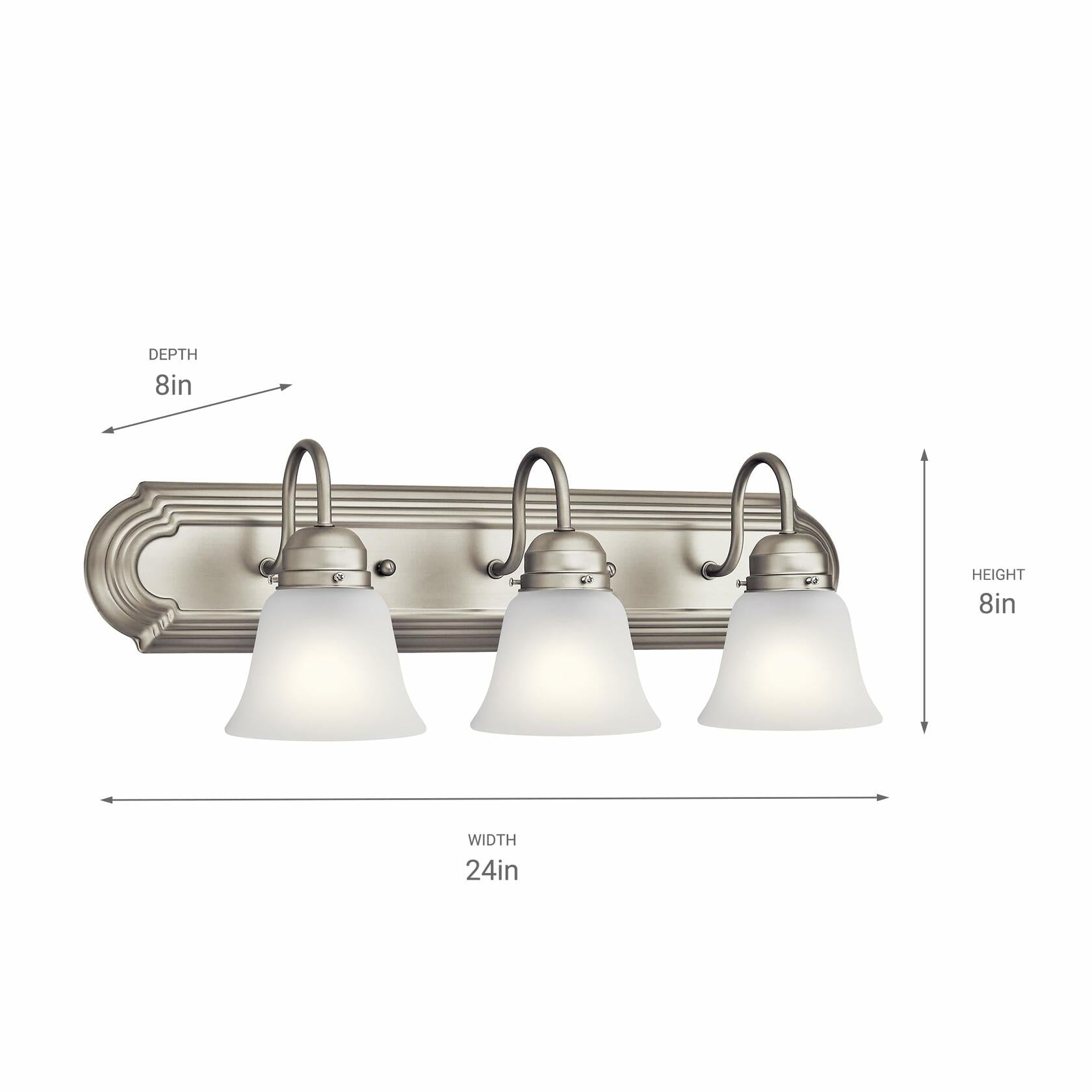 Kichler 24" 3-Light Vanity Bath Light in Brushed Nickel, Modern Bathroom Light with Clear Satin Etched Glass, (24" W x 8" H), 5337NIS - Like New