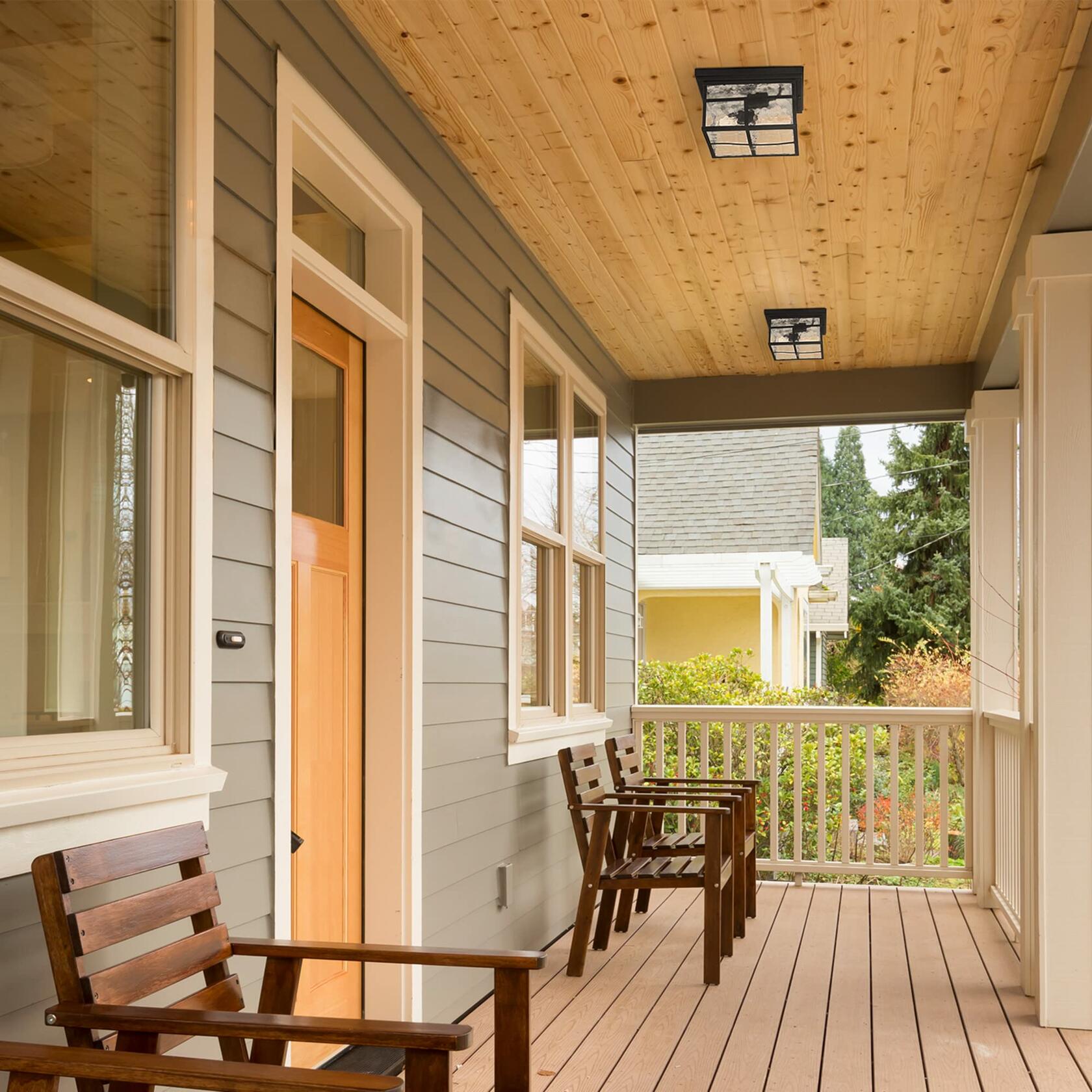 Globe Electric 43507 2-Light Outdoor Flush Mount, Bronze, Clear Watered Glass Shade, Bulbs Included