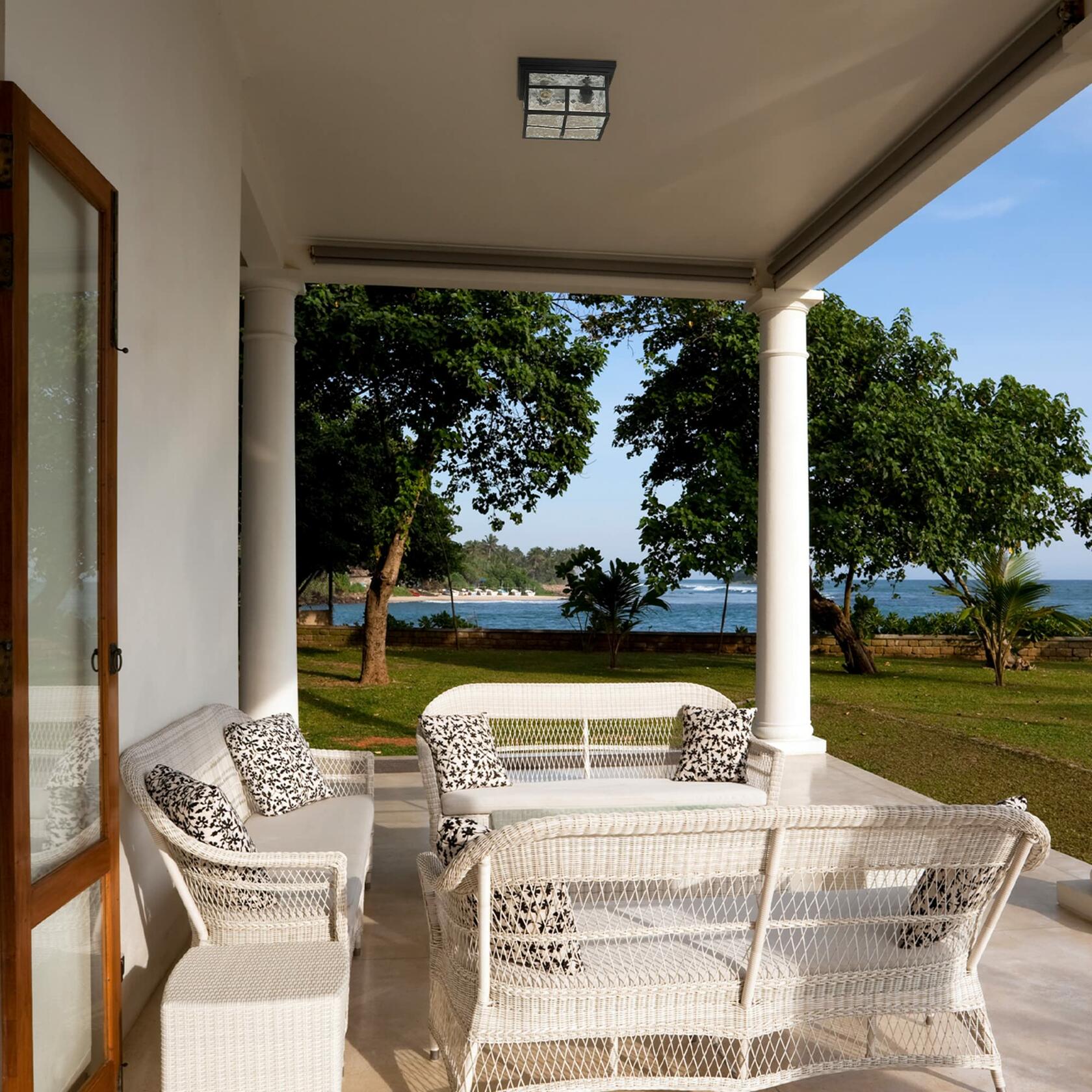 Globe Electric 43507 2-Light Outdoor Flush Mount, Bronze, Clear Watered Glass Shade, Bulbs Included