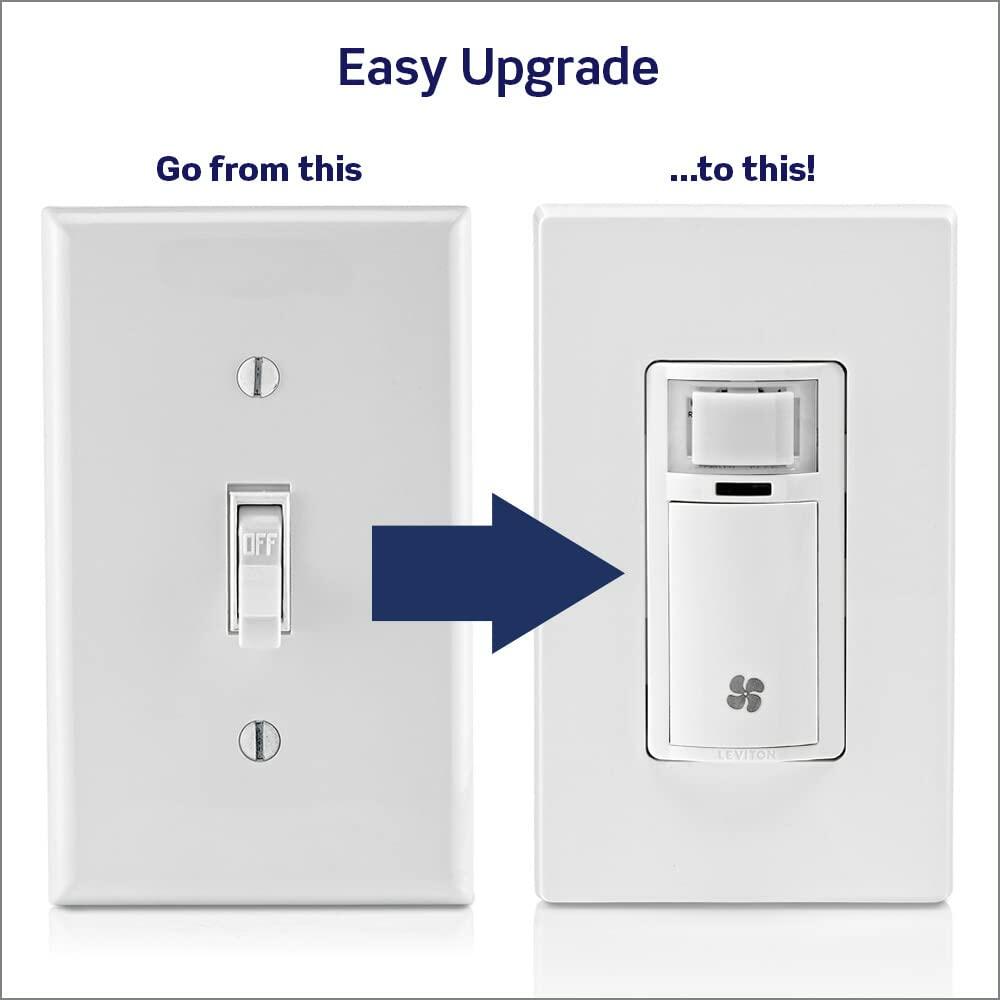 Leviton Decora in-Wall Humidity Sensor and Fan Control Switch, 1/4 HP, Residential Grade, Single Pole, Light Almond, DHS05-1LT