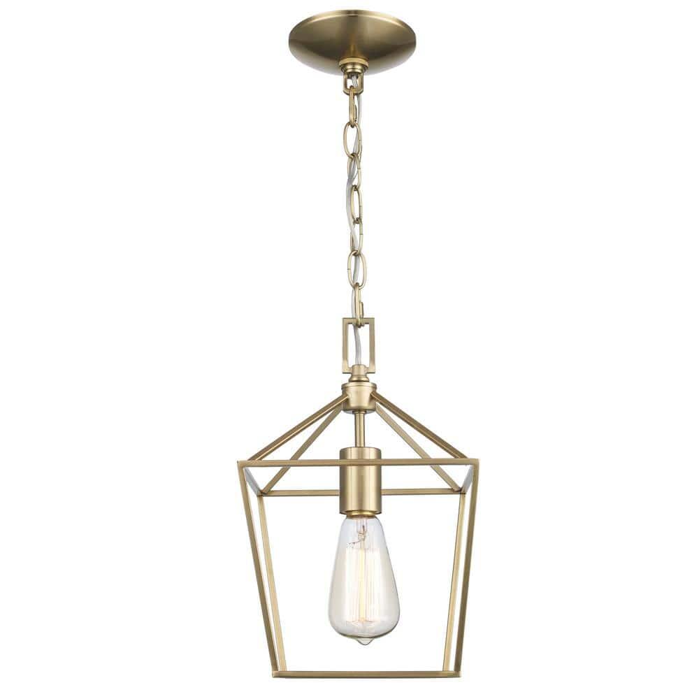 Weyburn 1-Light Gold Farmhouse Mini Pendant Light Fixture with Caged Metal Shade - Like New
