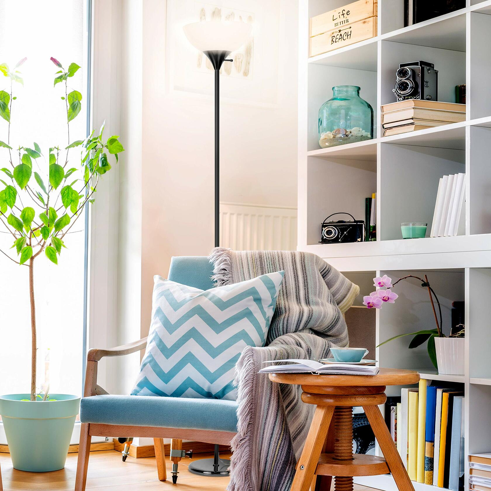 Brightech Sky Dome Dimmable LED Floor Lamp, Torchiere Floor Lamp for Living Rooms & Offices – Tall Standing Lamp for Reading & Hobbies – Jet Black - Like New