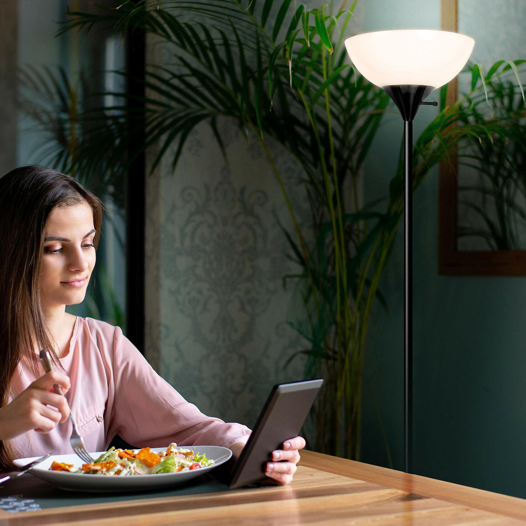 Brightech Sky Dome Dimmable LED Floor Lamp, Torchiere Floor Lamp for Living Rooms & Offices – Tall Standing Lamp for Reading & Hobbies – Jet Black - Like New