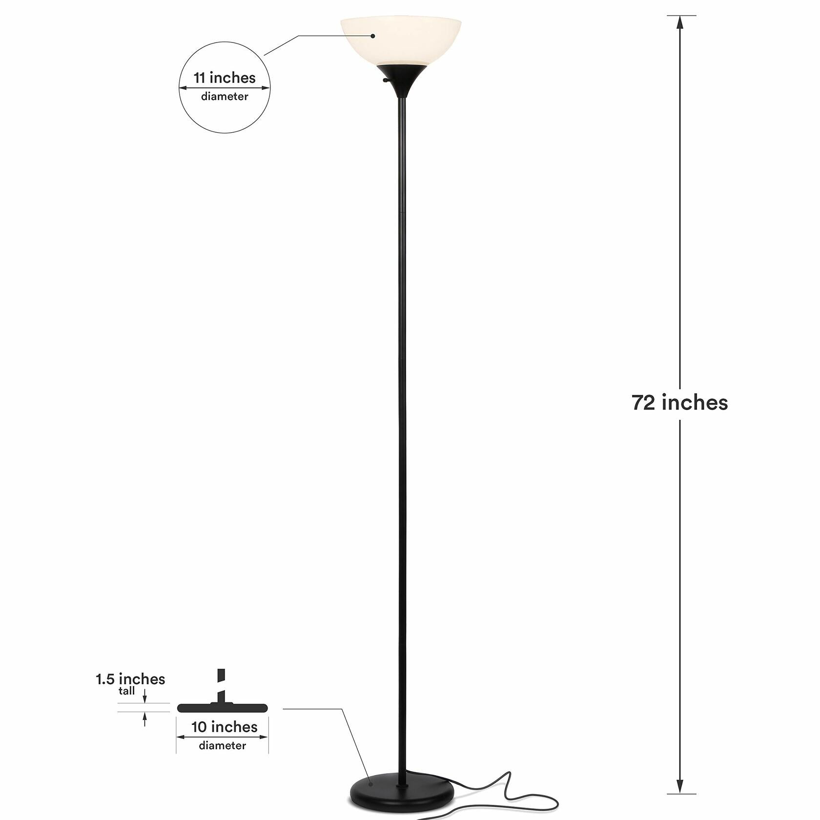 Brightech Sky Dome Dimmable LED Floor Lamp, Torchiere Floor Lamp for Living Rooms & Offices – Tall Standing Lamp for Reading & Hobbies – Jet Black - Like New