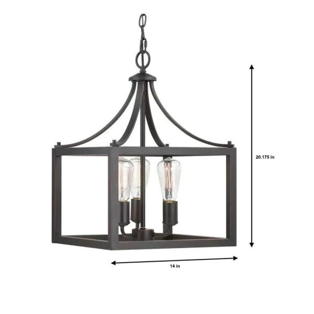 Hampton Bay Boswell Quarter Distressed Black Farmhouse Chandelier, 3-Light Pendant Chandelier/Fresh Three-Light Pendant/Vintage Bulbs to Enhance Features in Kitchen - Like New