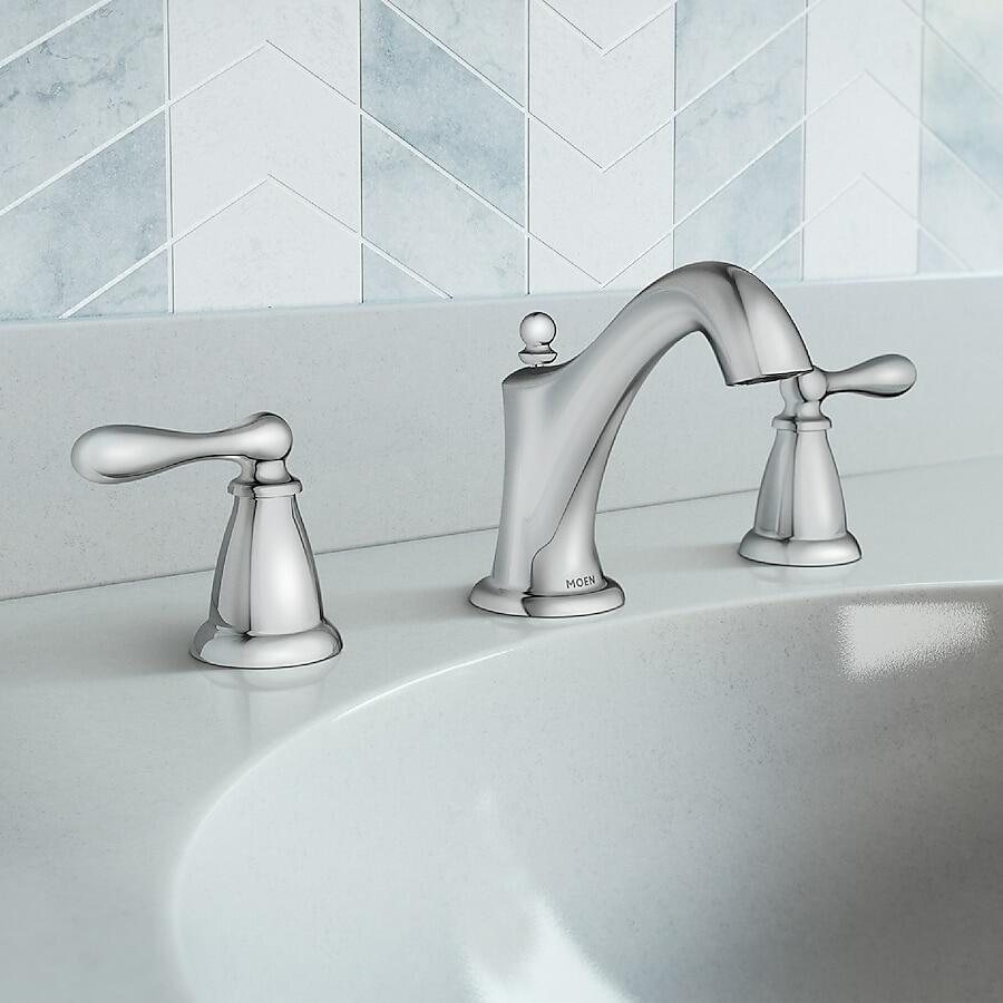 MOEN Caldwell WS84440 Widespread 2-handle Mid-arc Bathroom Sink Faucet with Drain in Chrome