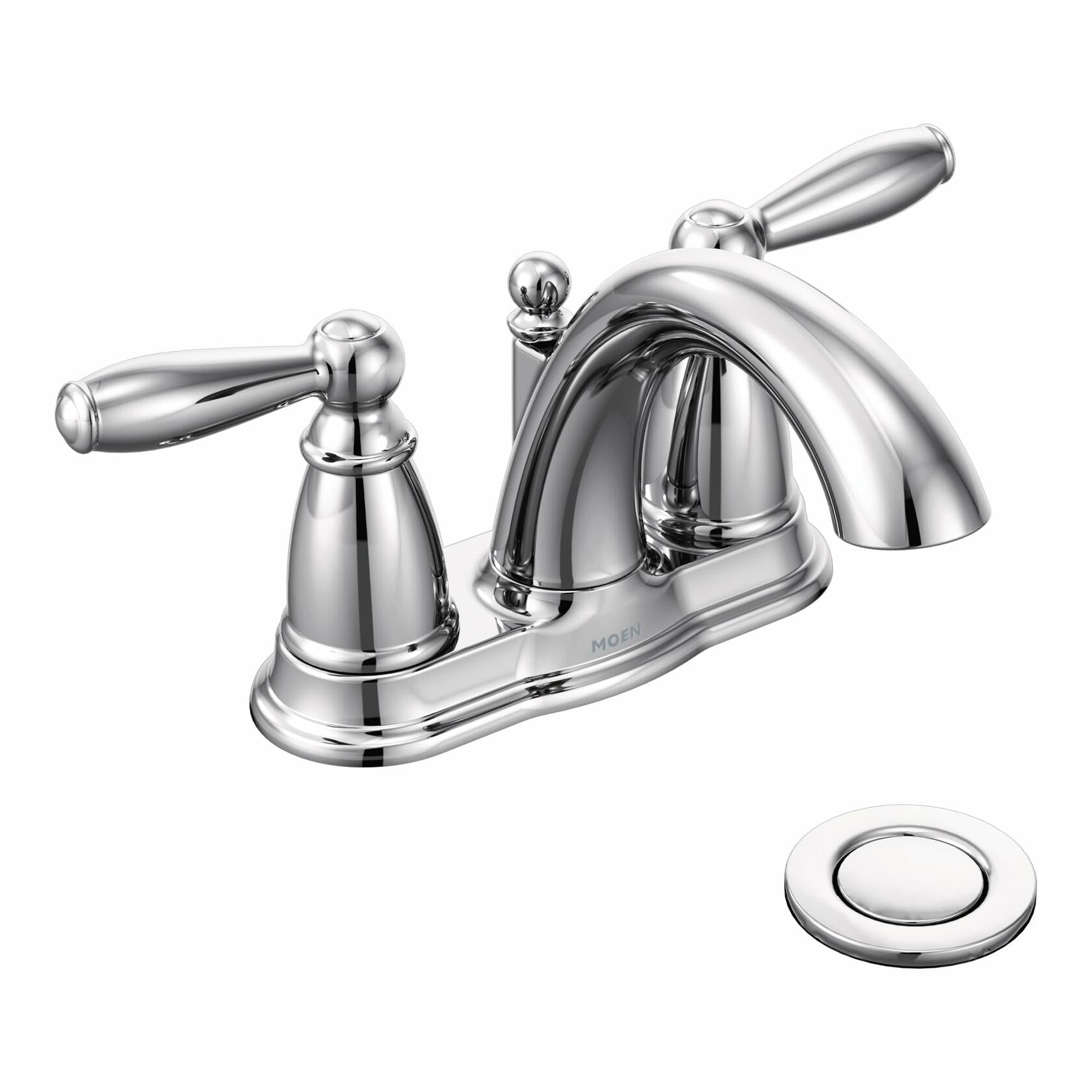MOEN Brantford 6610 Centerset 2-Handle Low-Arc Bathroom Faucet in Chrome with Metal Drain Assembly