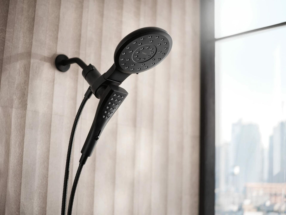 MOEN Verso 220C3BL 8-Spray Patterns with 1.75 GPM 7 in. Wall Mount Dual Handheld Shower Heads with Infiniti Dial in Matte Black