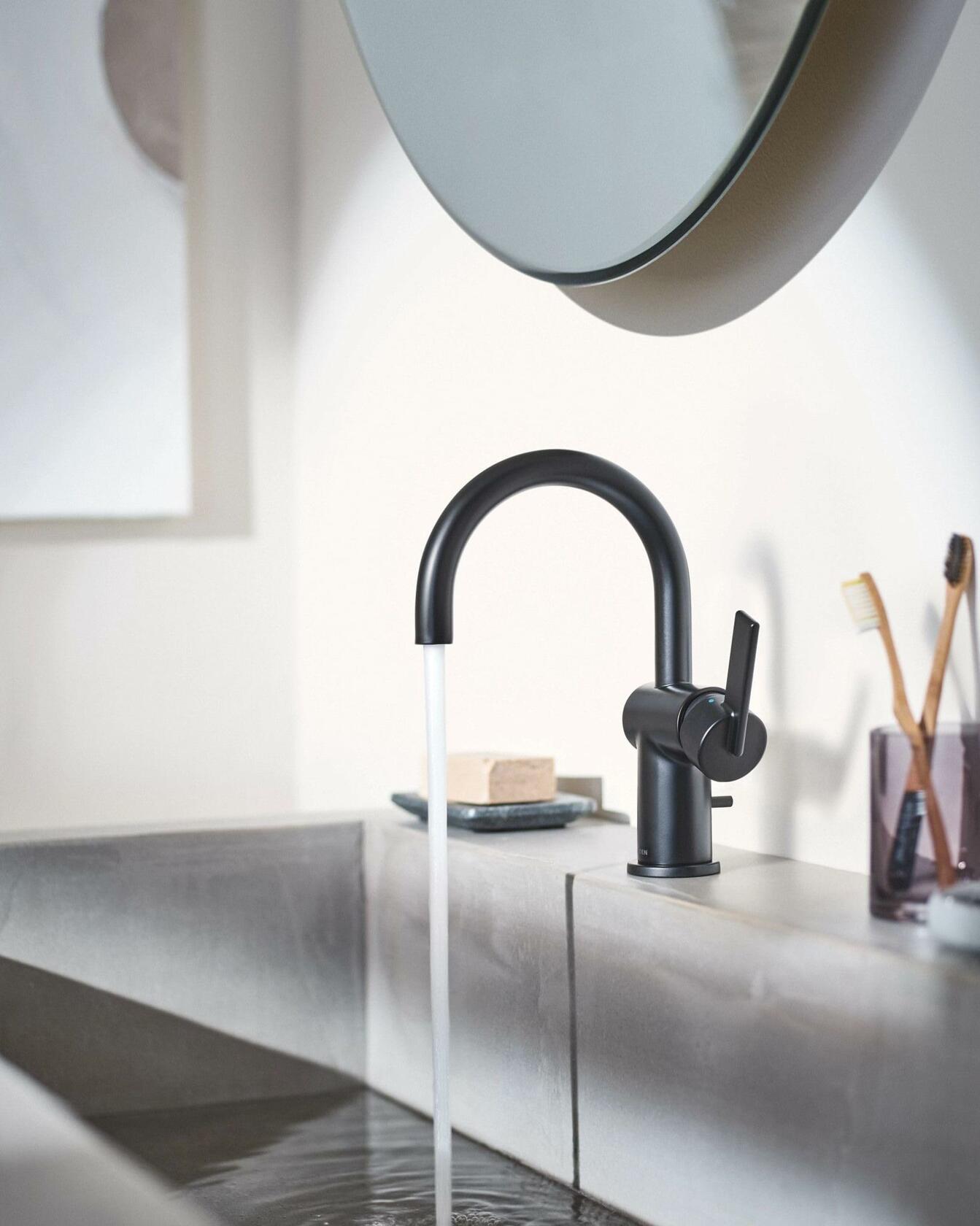 MOEN CIA 6221BL Single Handle Bathroom Sink Faucet with Drain in Matte Black